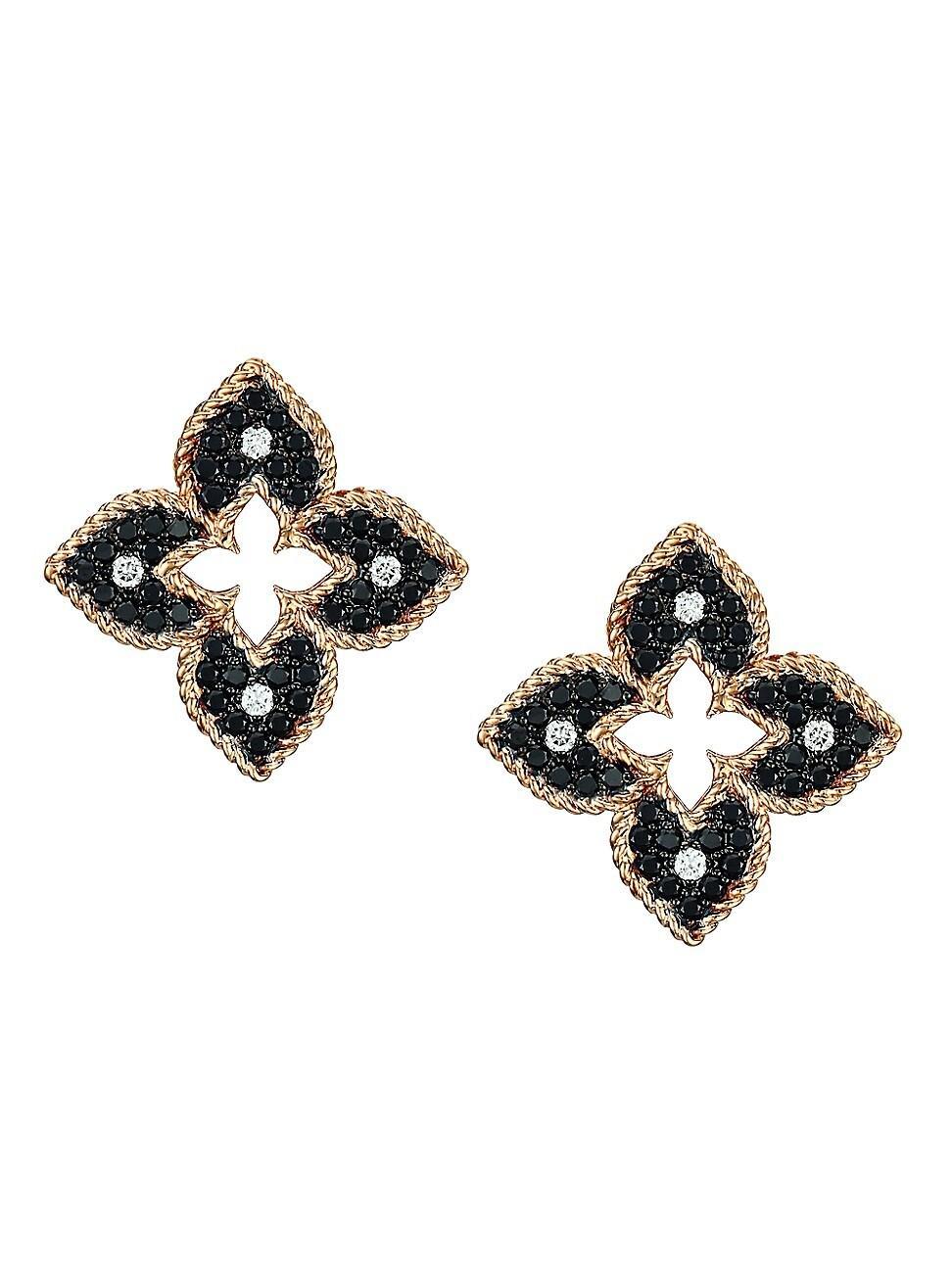 Womens Venetian Princess 18K Rose Gold, Black & White Diamond Petite Stud Earrings Product Image