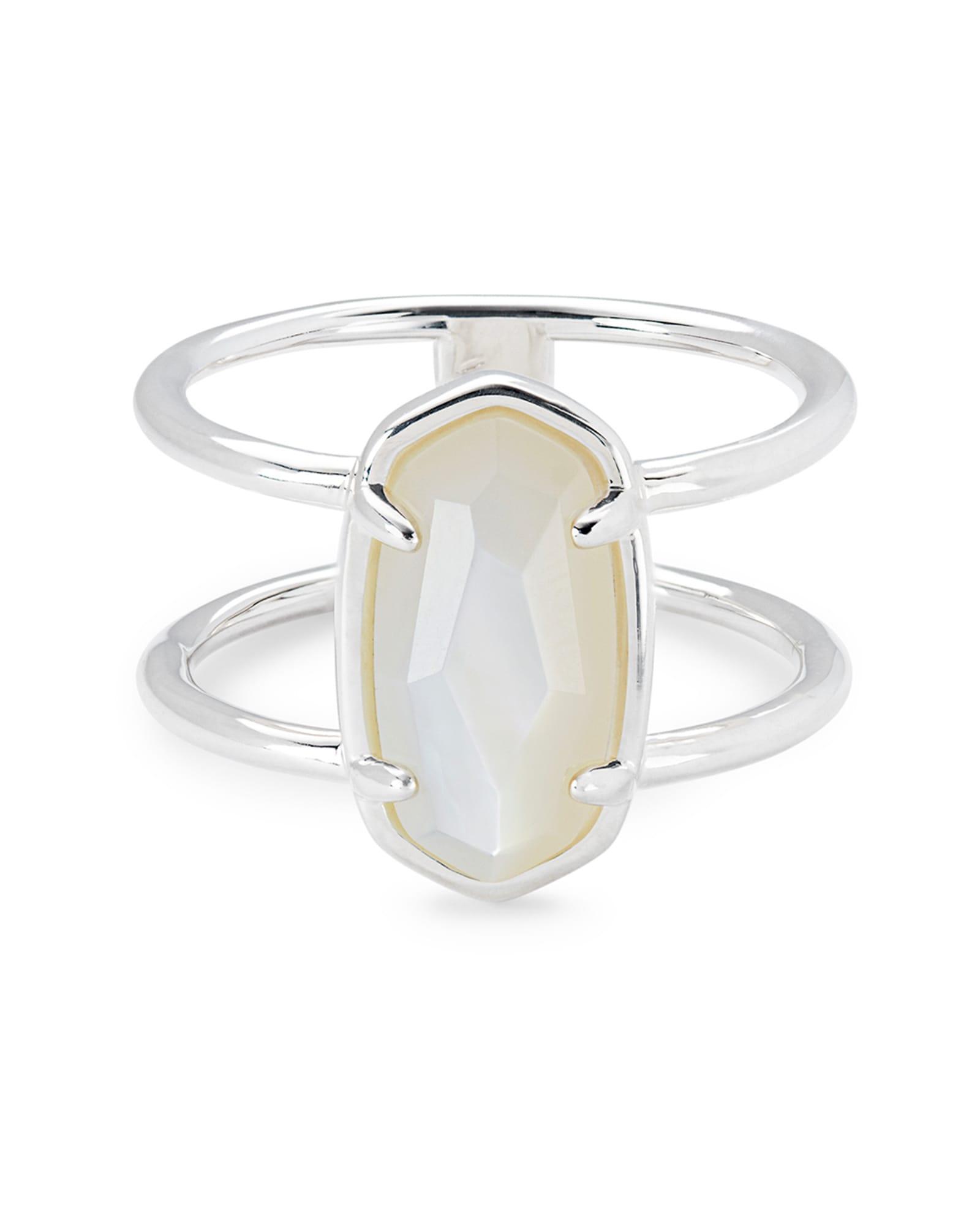 Elyse Sterling Silver Double Band Ring in Ivory Mother-of-Pearl Product Image