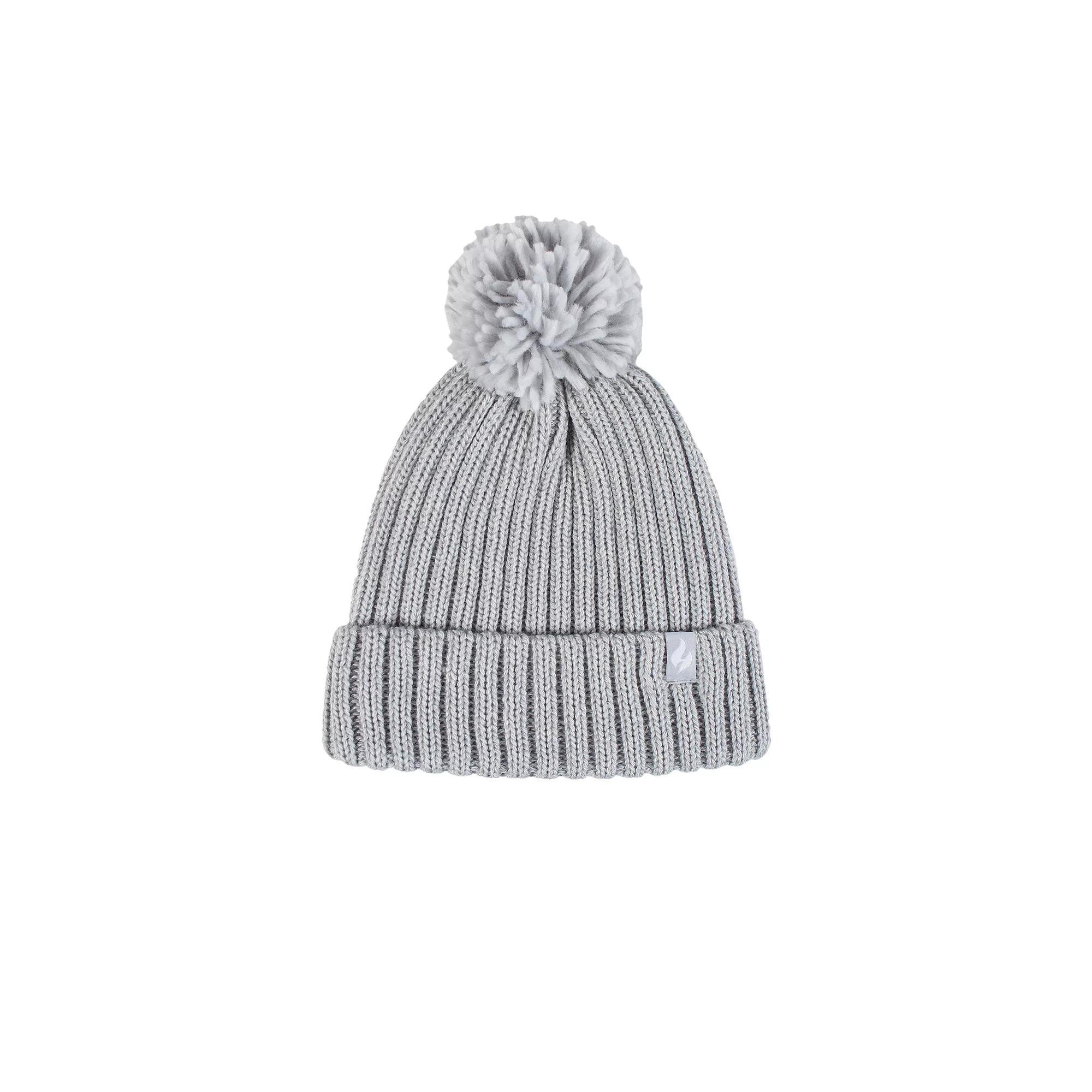 Women's Heat Holders Heatweaver Lined Ribbed Roll Up Pom Hat, Cloud Gray Product Image