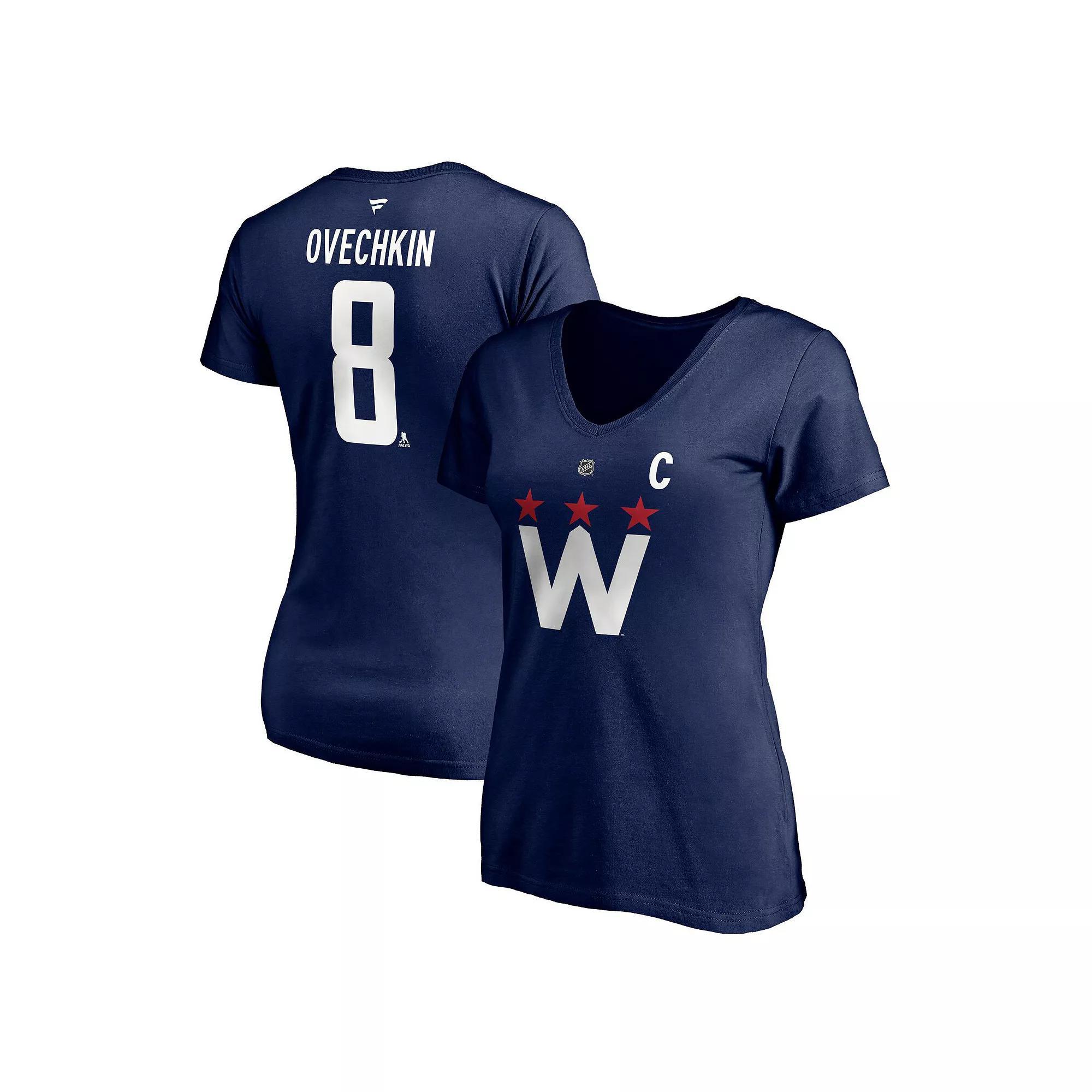 Women's Fanatics Branded Alexander Ovechkin Navy Washington Capitals 2020/21 Alternate Authentic Stack Name & Number V-Neck T-Shirt, Size: 3XL, Blue Product Image
