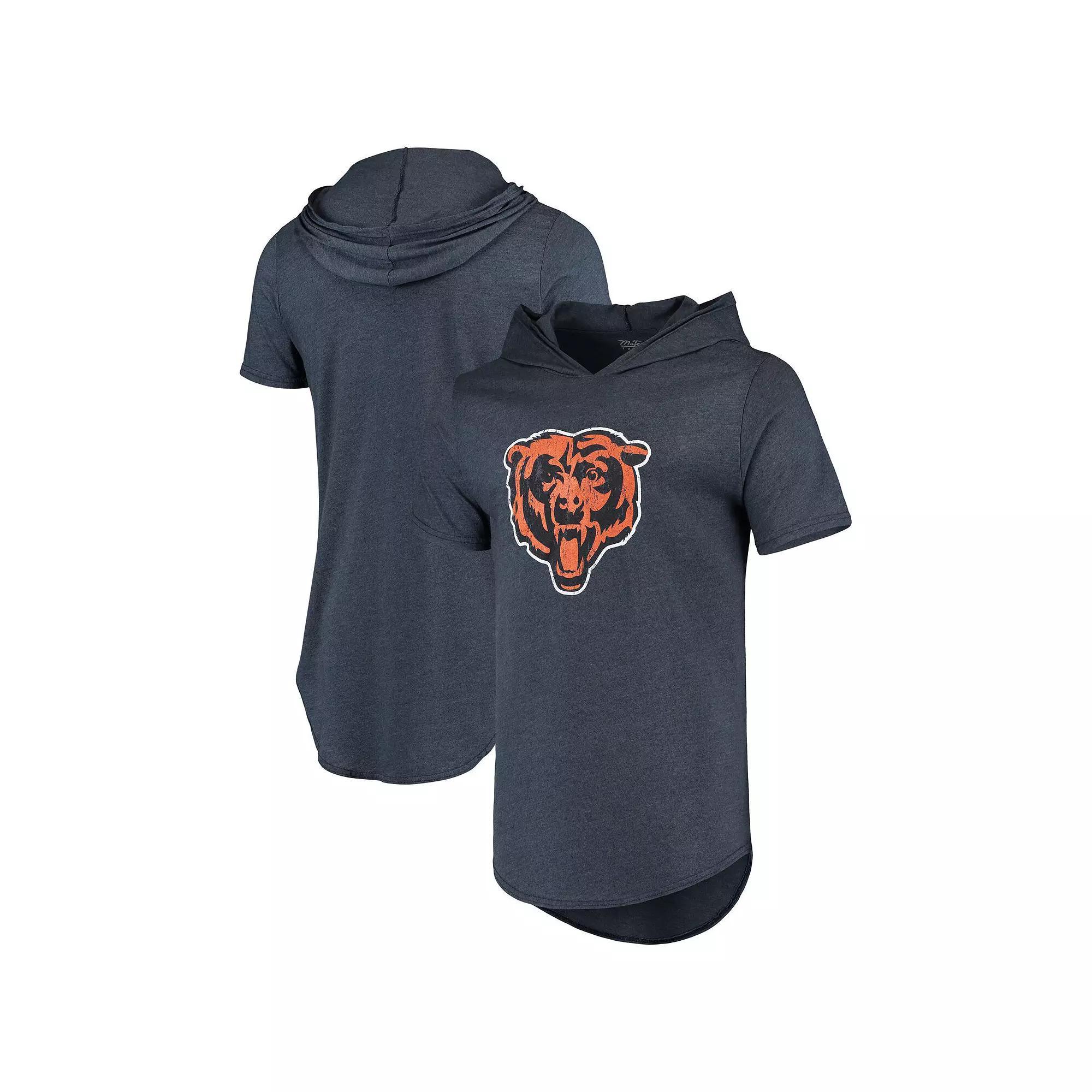 Mens Majestic Threads Chicago Bears Primary Logo Tri-Blend Hoodie T-Shirt Blue Product Image