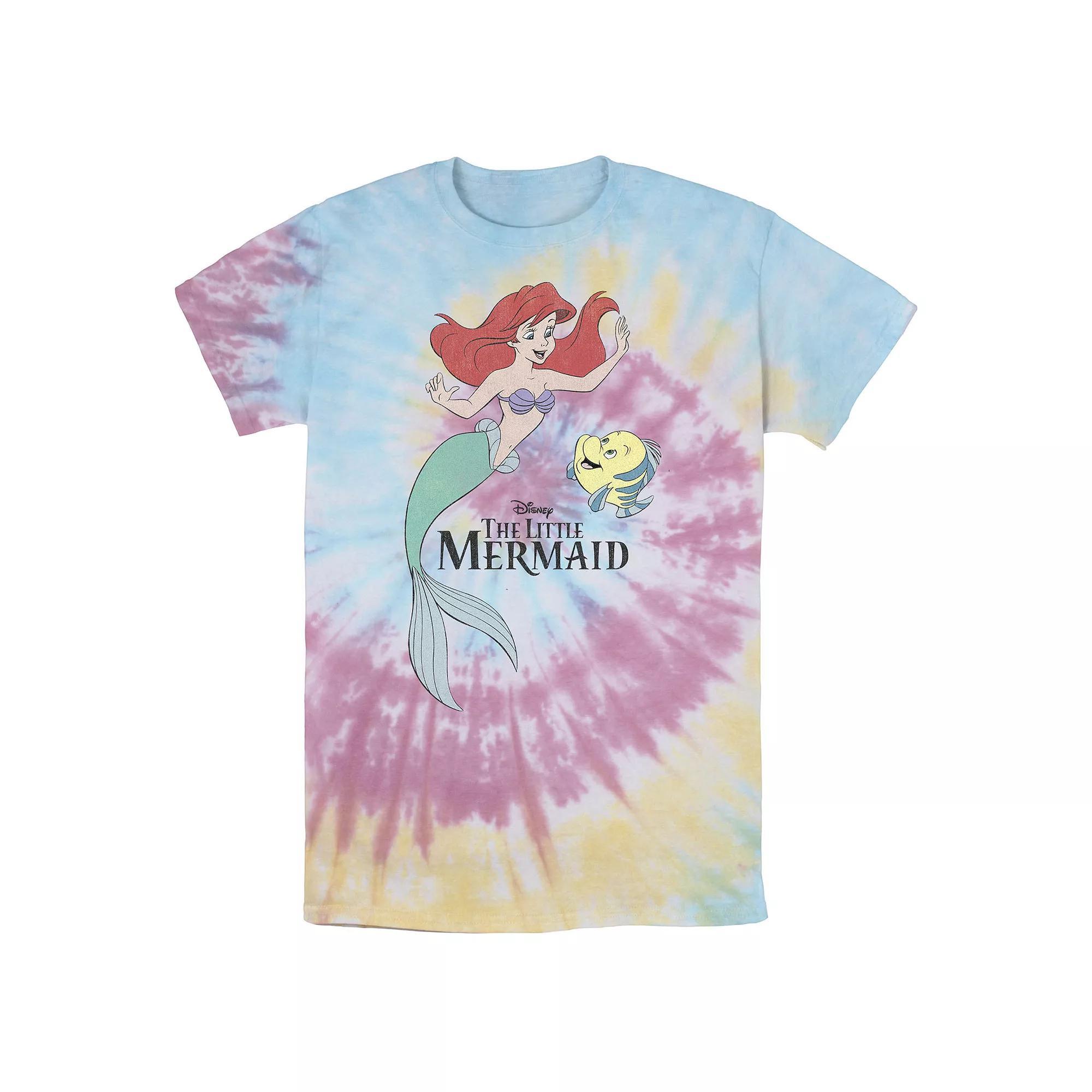 Men's Disney The Little Mermaid Ariel & Flounder Portrait Bomabrd Wash Tee, Boy's, Size: Large, White Blue Product Image