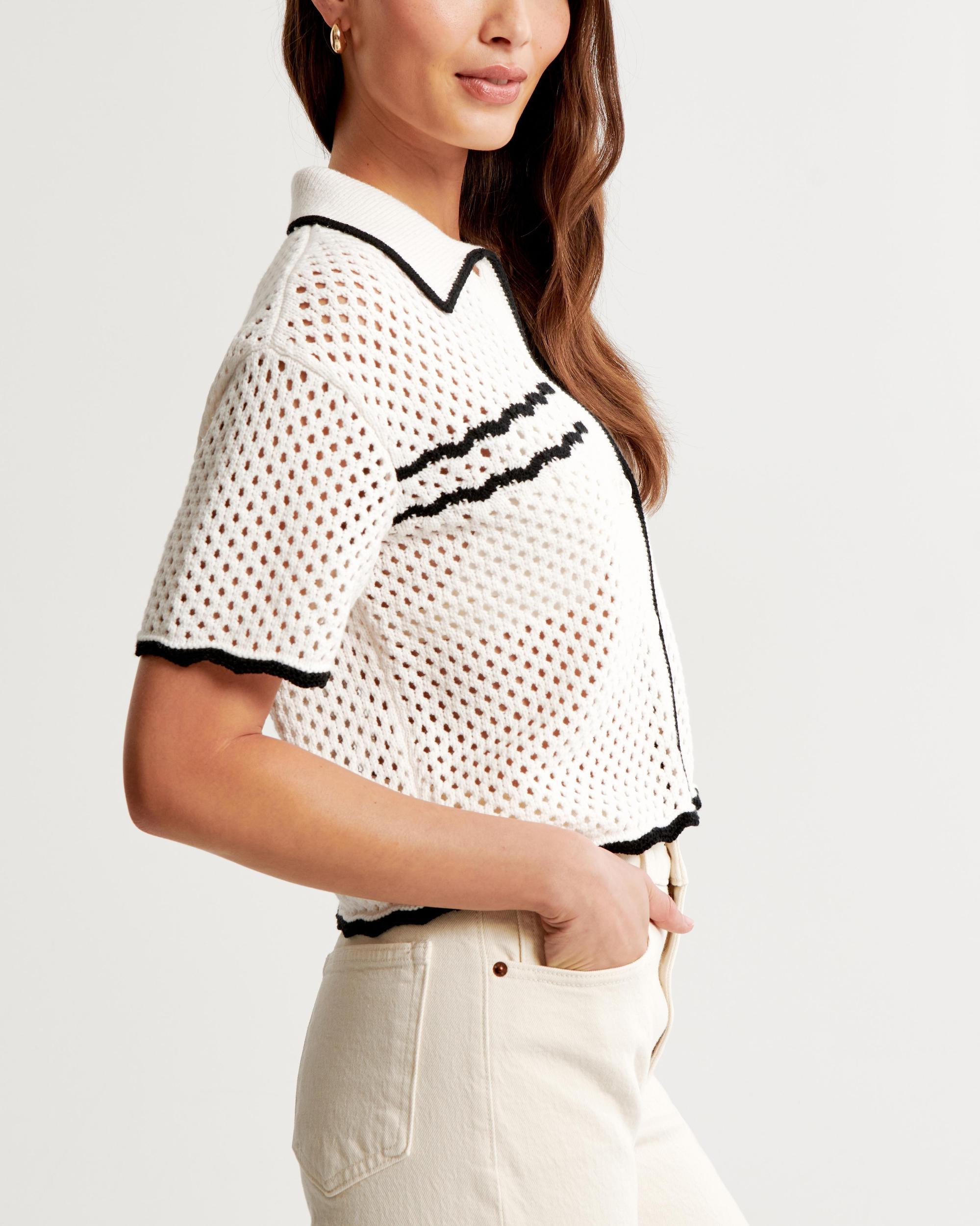 Crochet-Style Button-Up Polo Product Image