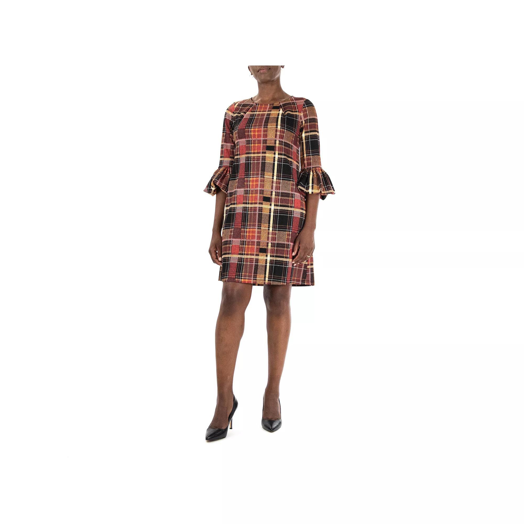 Women's Nina Leonard Crepe Balloon Sleeve Dress, Size: XL, Black Rust Yellow Product Image