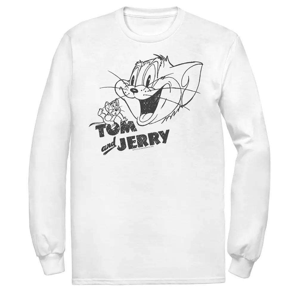 Men's Tom And Jerry Line Art Portrait Logo Tee, Size: Medium, White Product Image
