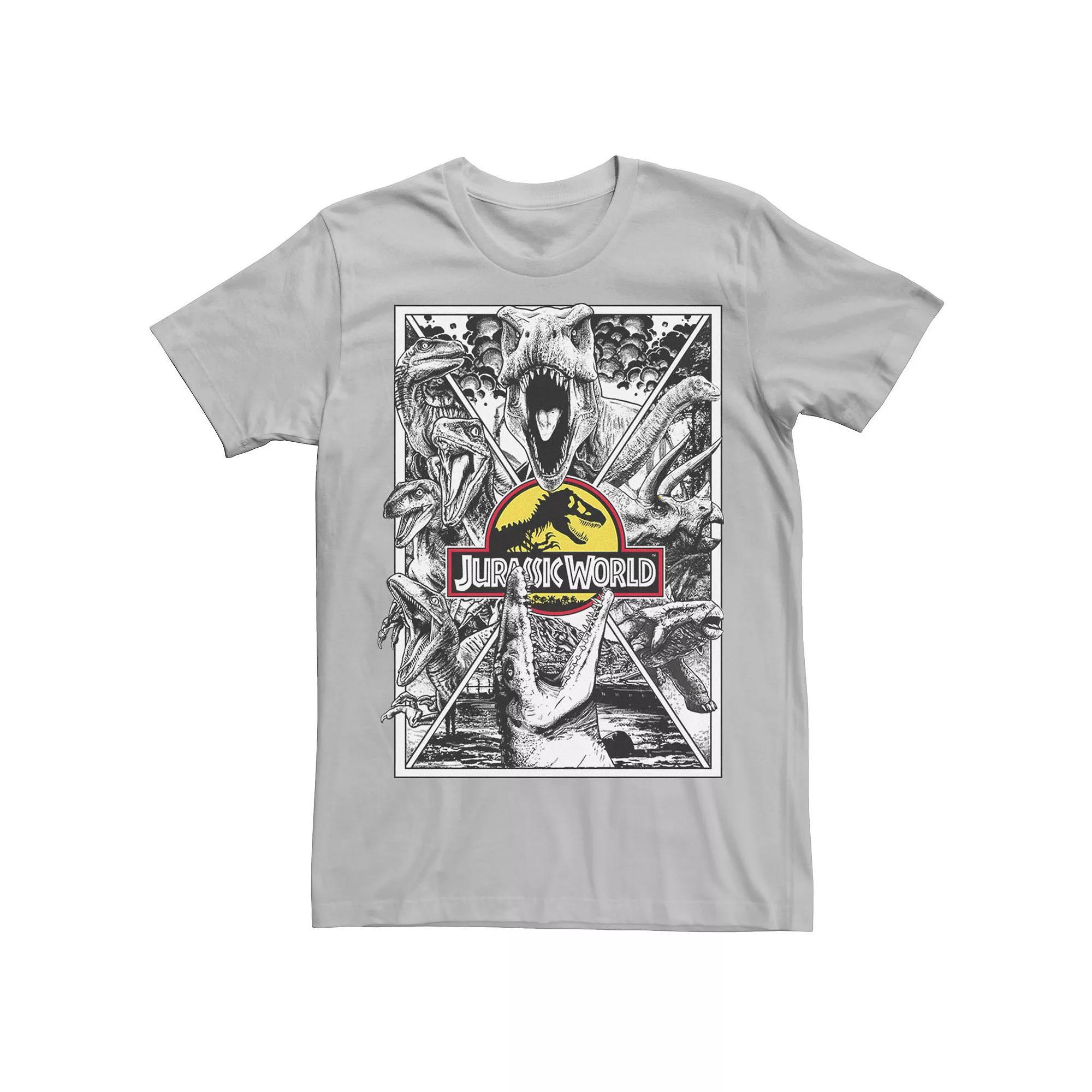 Mens Jurassic Park Collage Poster Tee Red Grey Product Image
