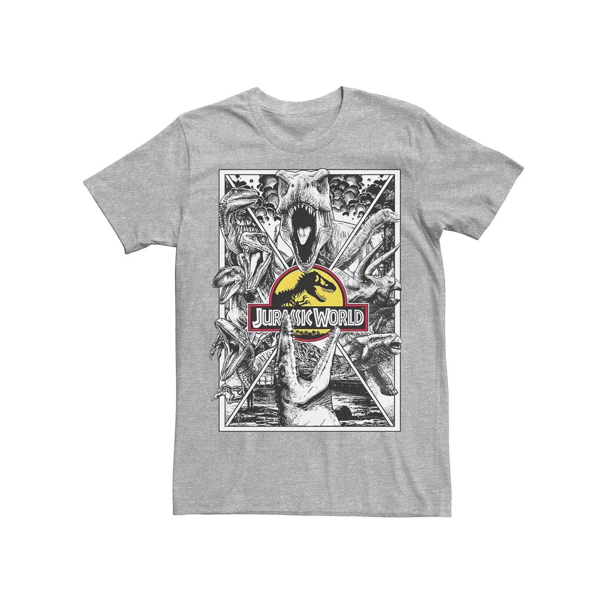 Mens Jurassic Park Collage Poster Tee Red Grey Product Image