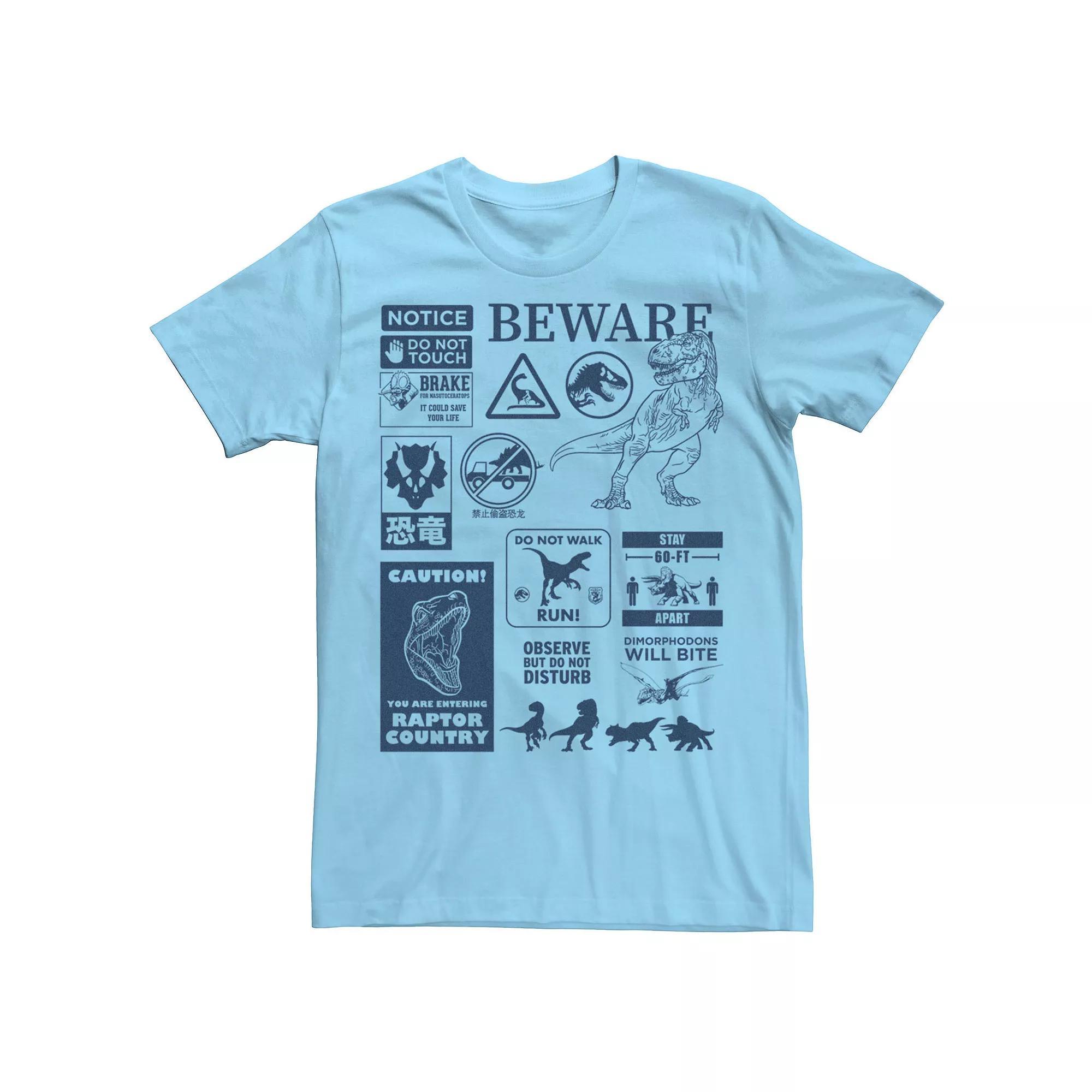 Men's Jurassic World Dominion Dinosaur Warning Tee, Size: Medium, Light Blue Product Image