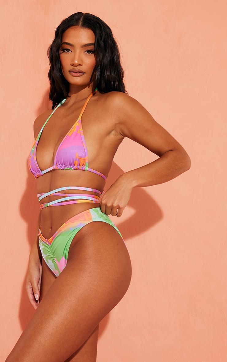 Green Abstract Ruched Bikini Bottoms Product Image