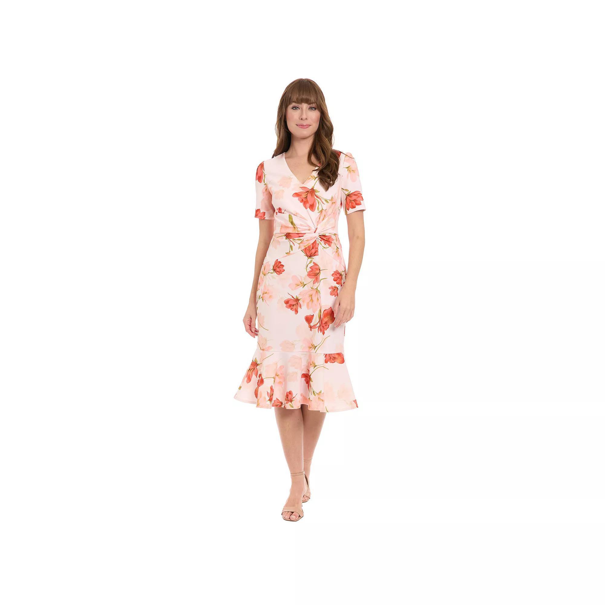 Women's London Times Side Twist Midi Sheath Dress, Size: 6, Ivory Peach Product Image