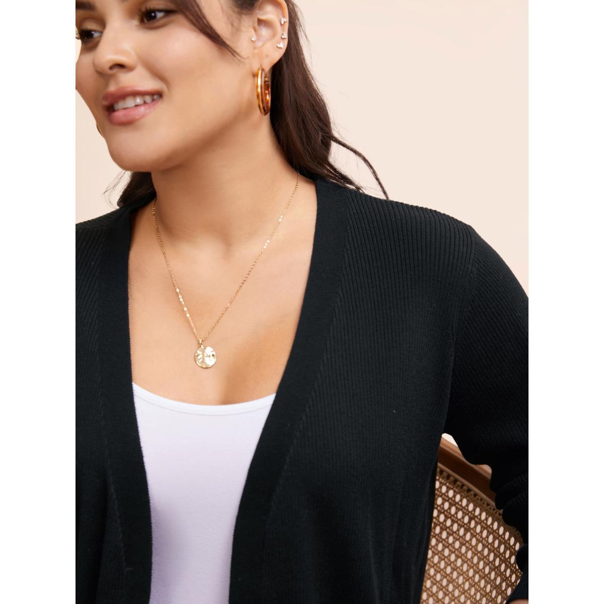 Plus Size Supersoft Essentials Solid Texture Cardigan Black Women Basics Loose Long Sleeve Everyday Cardigans BloomChic 12/L Product Image