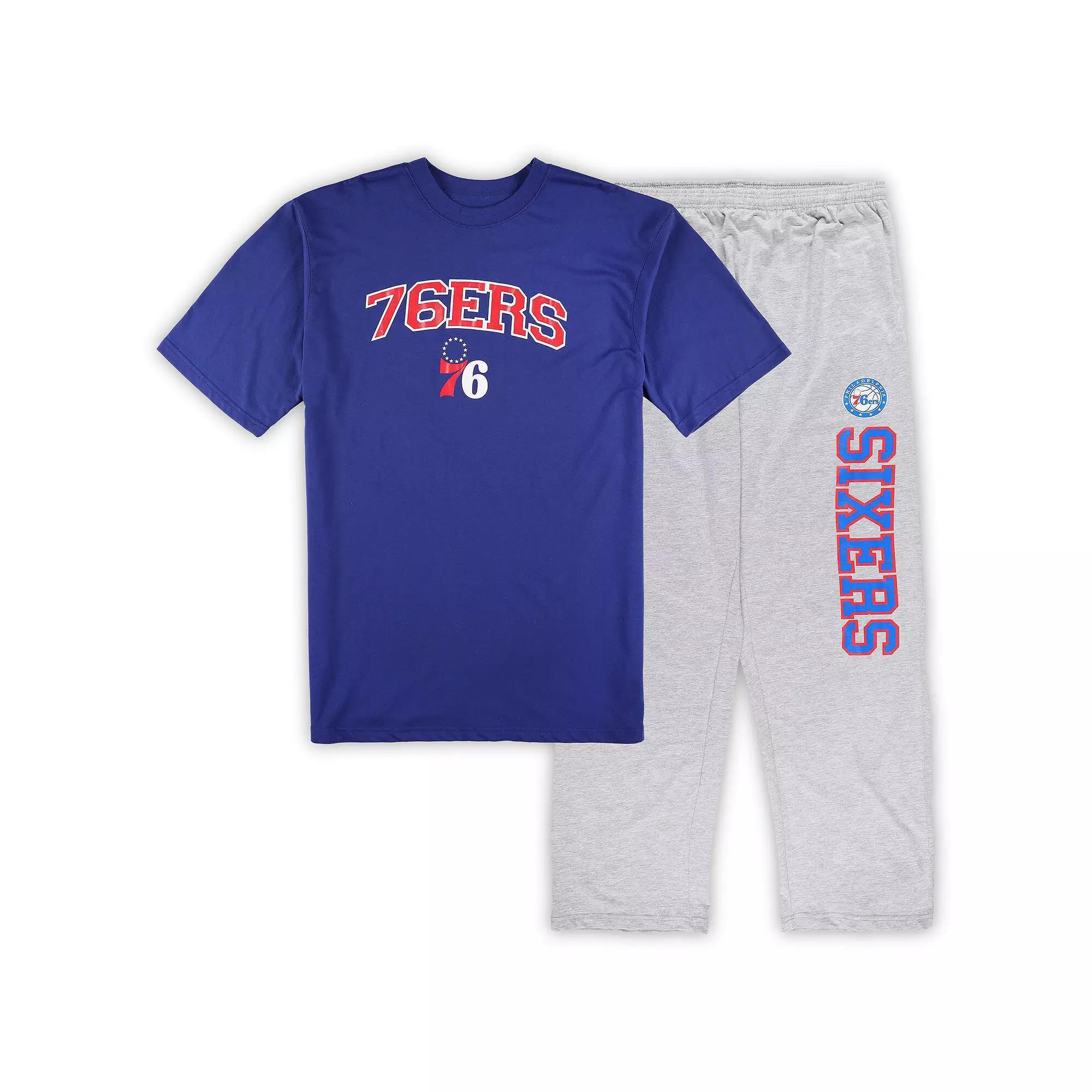 Men's Concepts Sport Royal/Heather Gray Philadelphia 76ers Big & Tall T-Shirt and Pajama Pants Sleep Set, Size: XLT, 76r Blue Product Image
