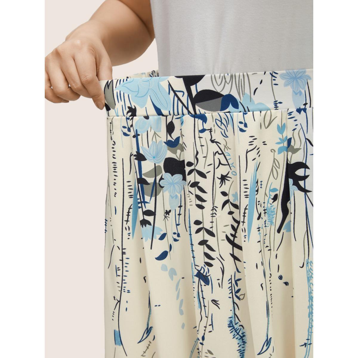 Plus Size Plants Print Wideband Waist Pleated Skirt Women Stone Elegant Non No stretch Slanted pocket Everyday Skirts BloomChic 18-20/2X Product Image