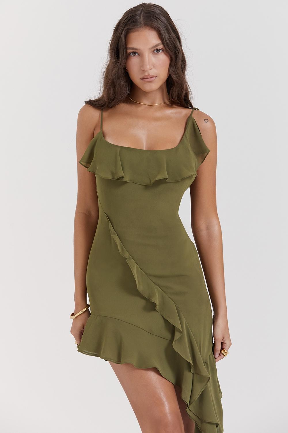 Marcia  olive ruffle mini dress Product Image