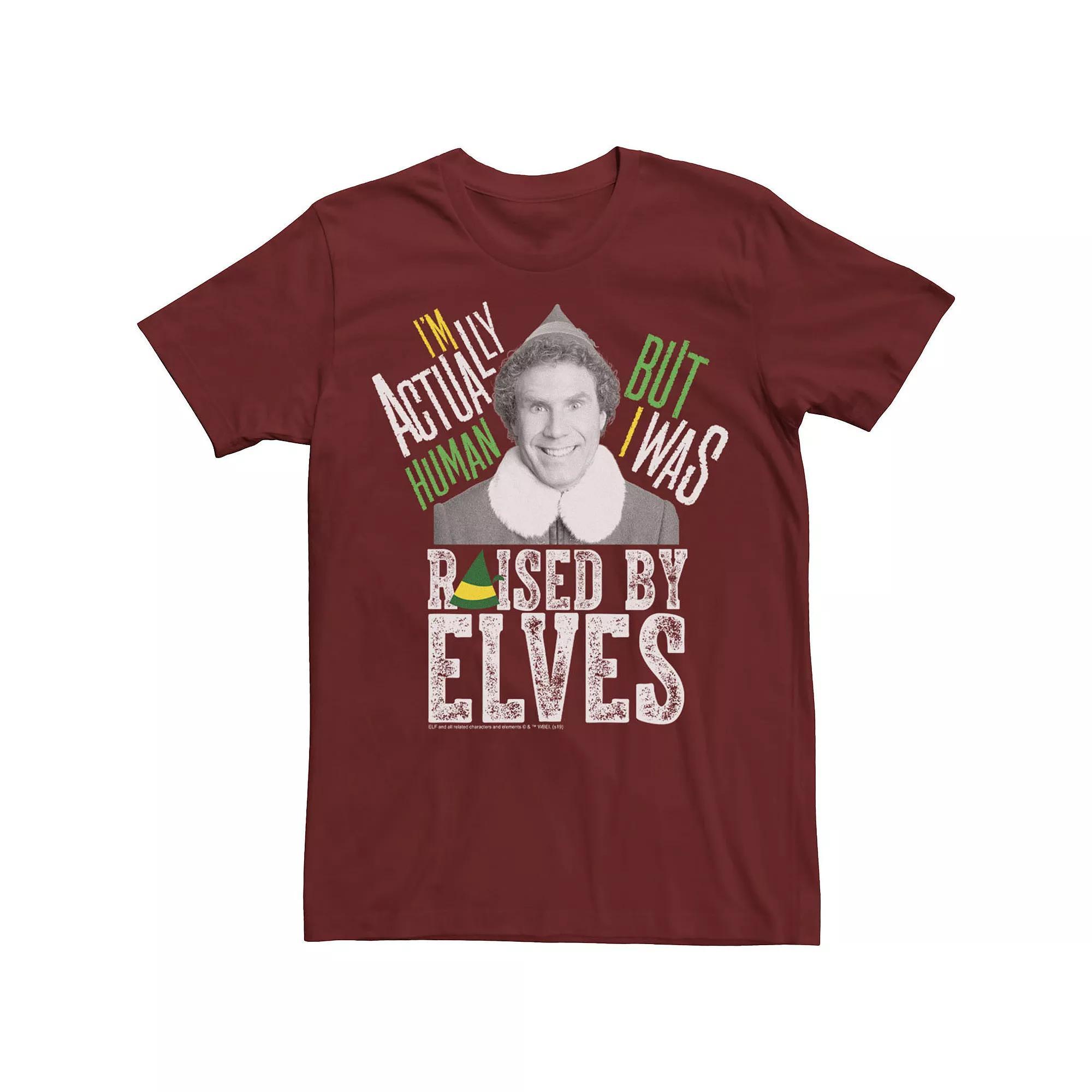 Men's Elf Buddy I'm Actually Human Text Portrait Tee, Size: Medium, Red Product Image