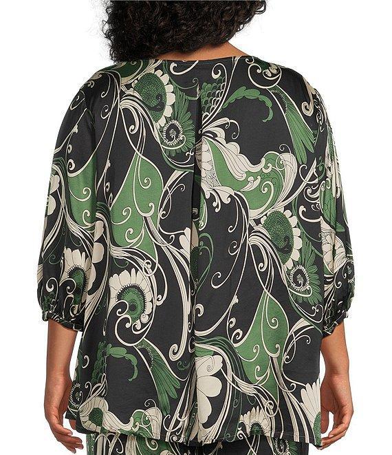 Bryn Walker Plus Size Coordinating Lucinda Giardino Viscose Satin Round Neck 3/4 Sleeve Shirt Product Image