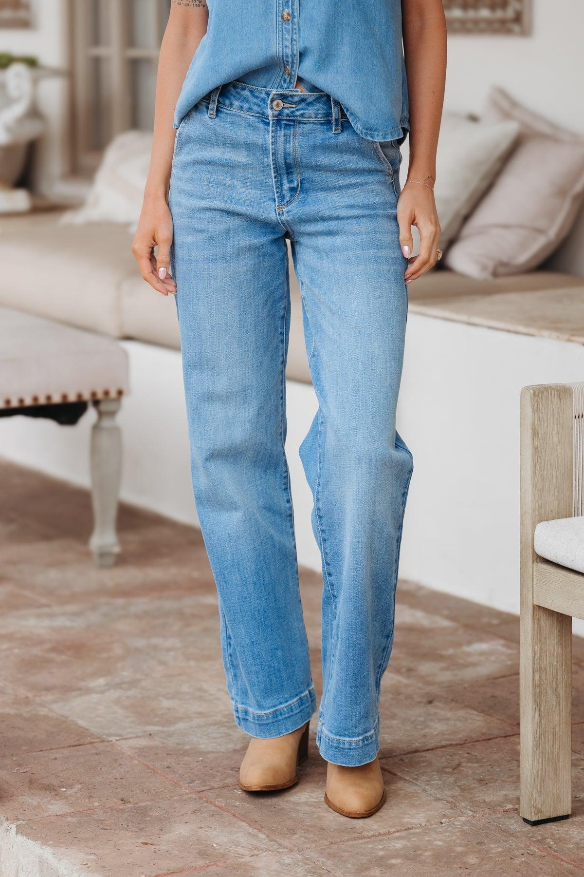 Medium Light Wash High Rise Wide Leg Jeans - FINAL SALE Product Image