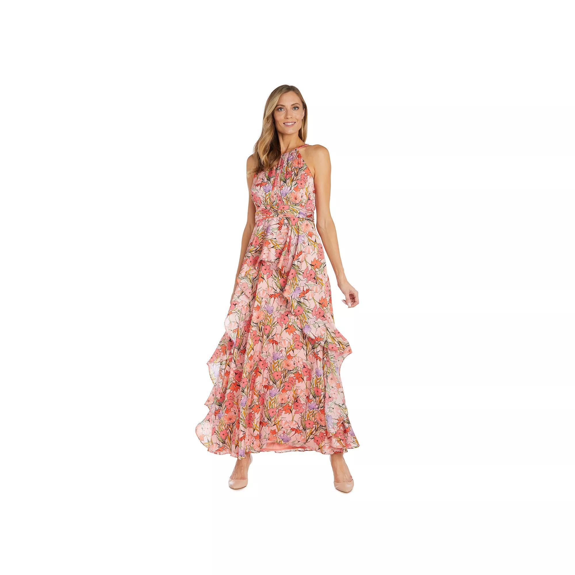 Petite R&M Richards One-Piece Printed Peplum Halter Dress, Women's, Size: 10 Petite, Coral Purple Product Image