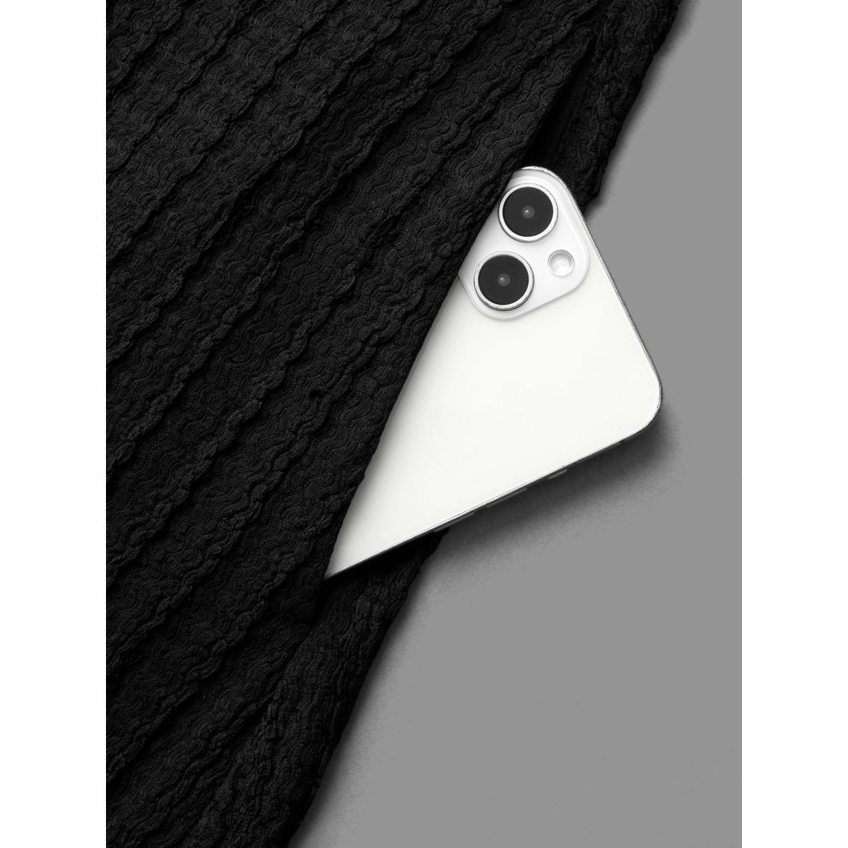 Plus Size Plain Textured Belted Knit Dress Black Women Casual Texture Knit Dresses Bloomchic 26/4X Product Image