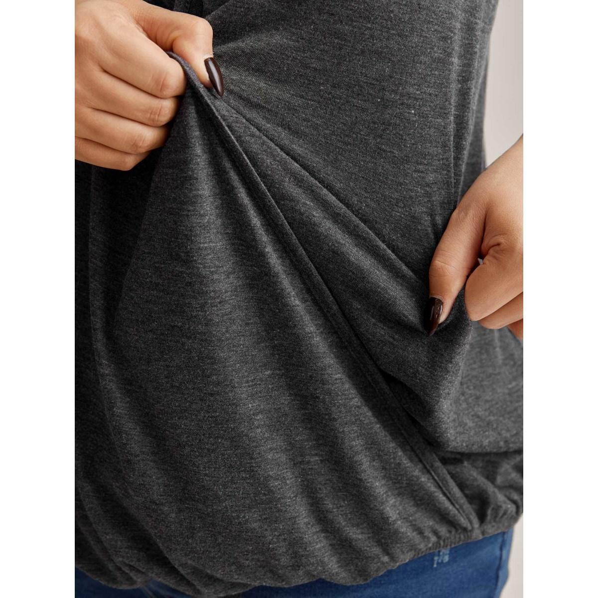 Plus Size Supersoft Stretchy Neck Cut-Out Tank Top Women DimGray Overlapping V-neck Everyday-Casual Tank Tops Camis BloomChic 26/4X Product Image