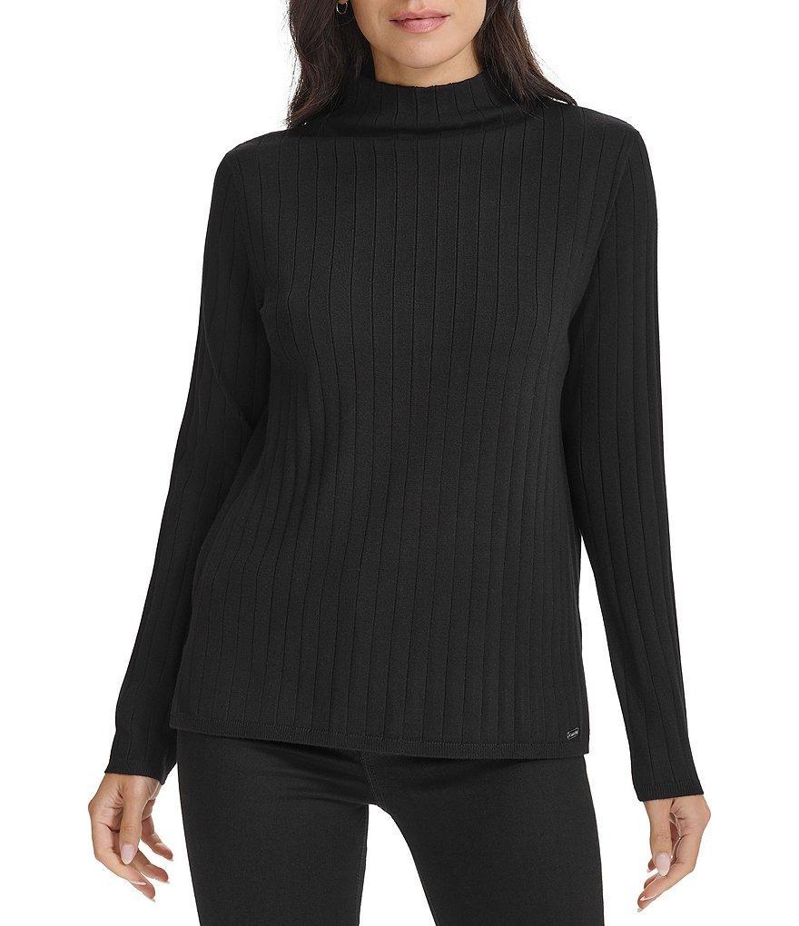 Calvin Klein Ribbed Knit Mock Neck Long Sleeve Top Product Image