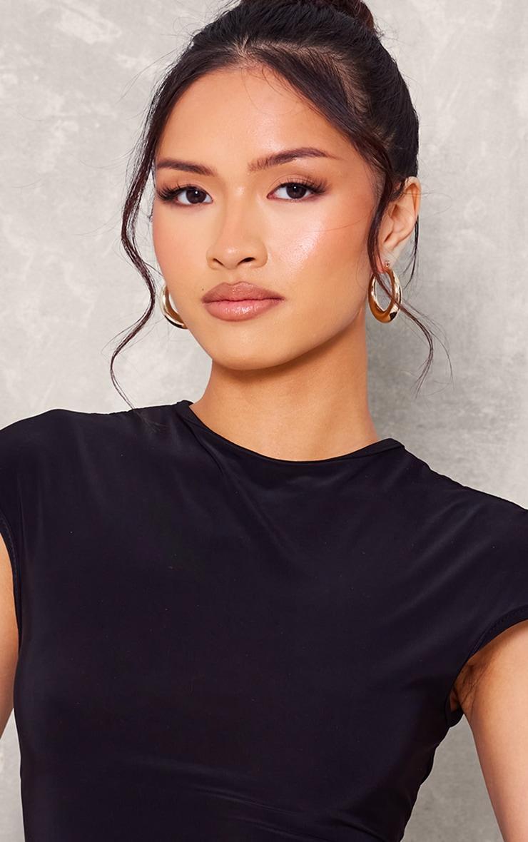 Petite Black Slinky Cap Sleeve Crop Top Product Image