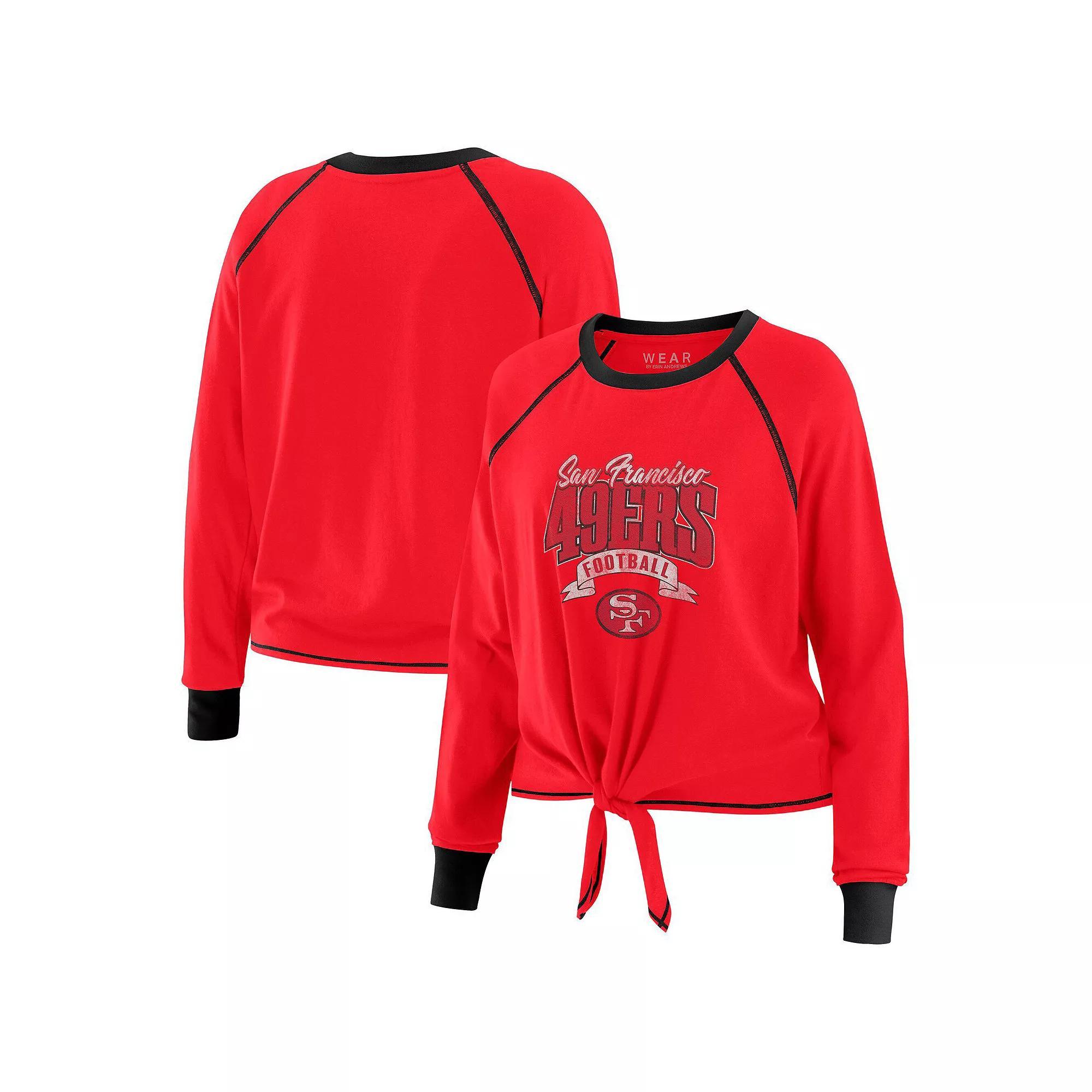 Women's WEAR by Erin Andrews Red/Black Atlanta Falcons Tie-Front Long Sleeve Top, Size: 2XL Product Image