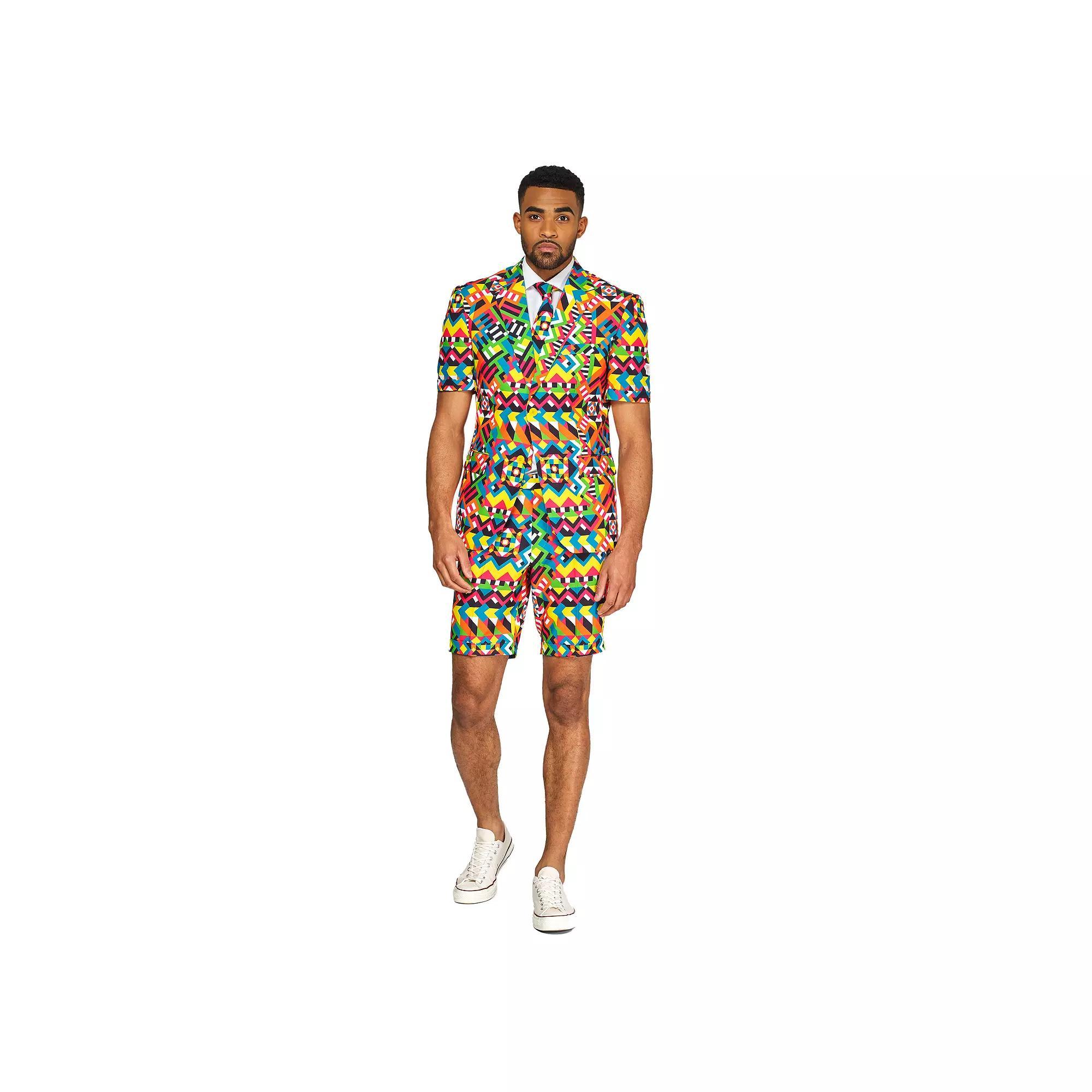 Men's OppoSuits Slim-Fit Novelty Short Sleeve Suit & Tie Set, Size: 42 - Regular, Blue Pink Product Image