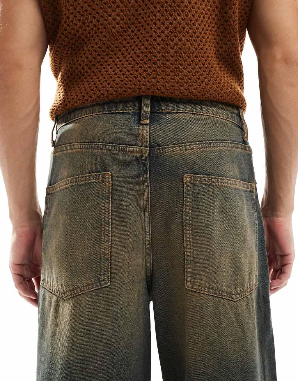 ASOS DESIGN super baggy jeans with vintage tint in dark wash blue Product Image