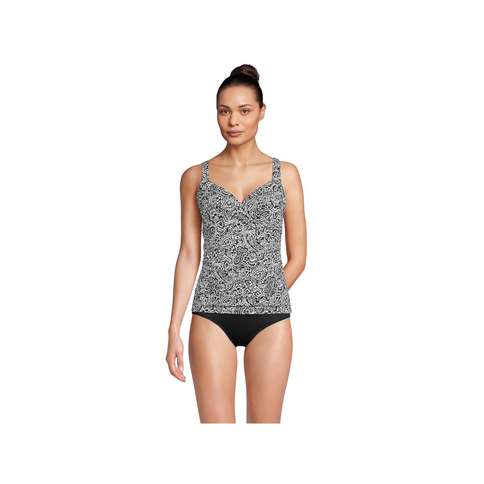 Women's Lands' End Surplice Underwire Tankini Swimsuit Top, Size: 4, Black White Paisley Product Image
