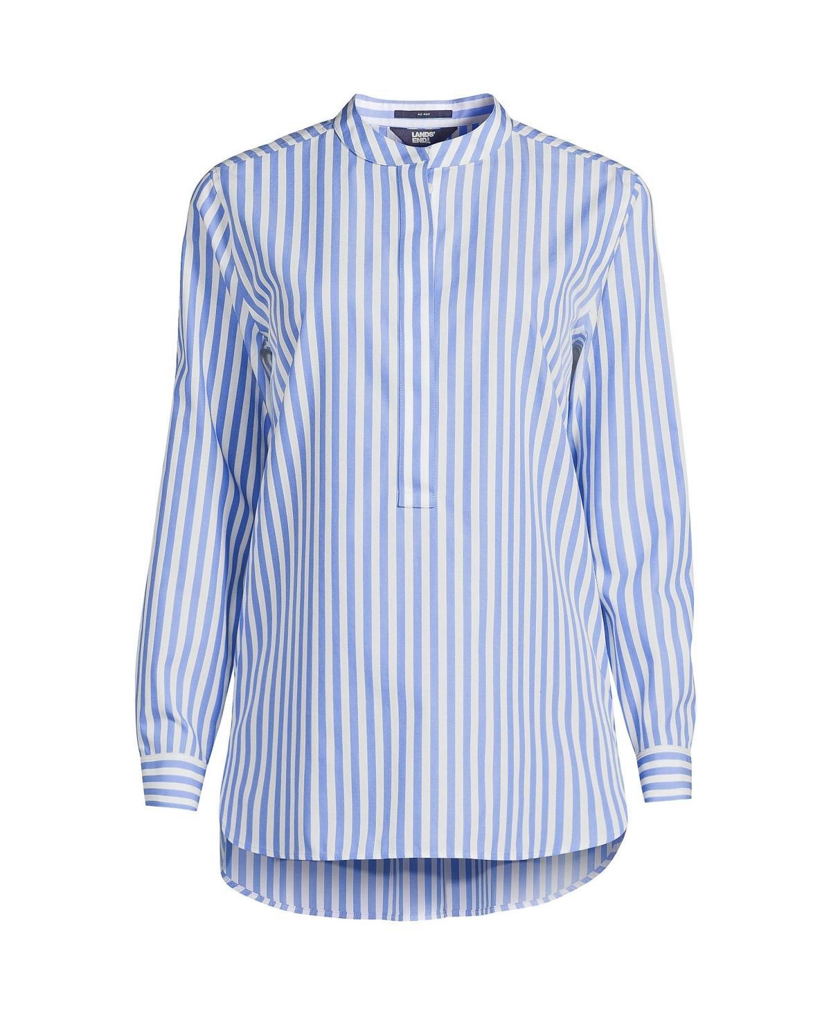 Women's Lands' End No Iron Long Sleeve Banded Collar Popover Shirt, Size: Medium, Multi Line Stripe Product Image
