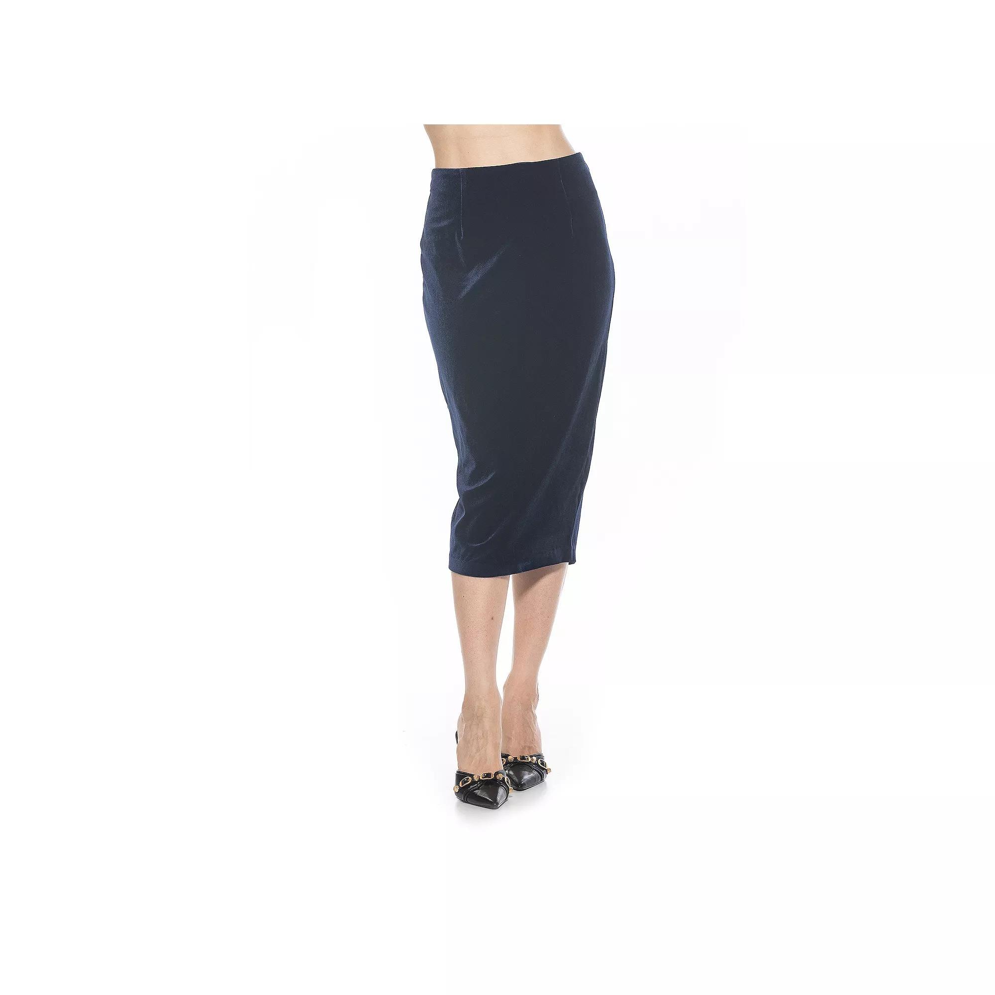 Women's ALEXIA ADMOR Jayden Velvet Midi Skirt, Size: 6, Blue Product Image