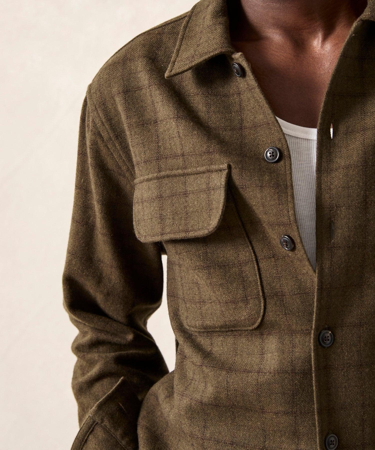 Classic Fit Italian Wool Field Overshirt in Olive Plaid Product Image