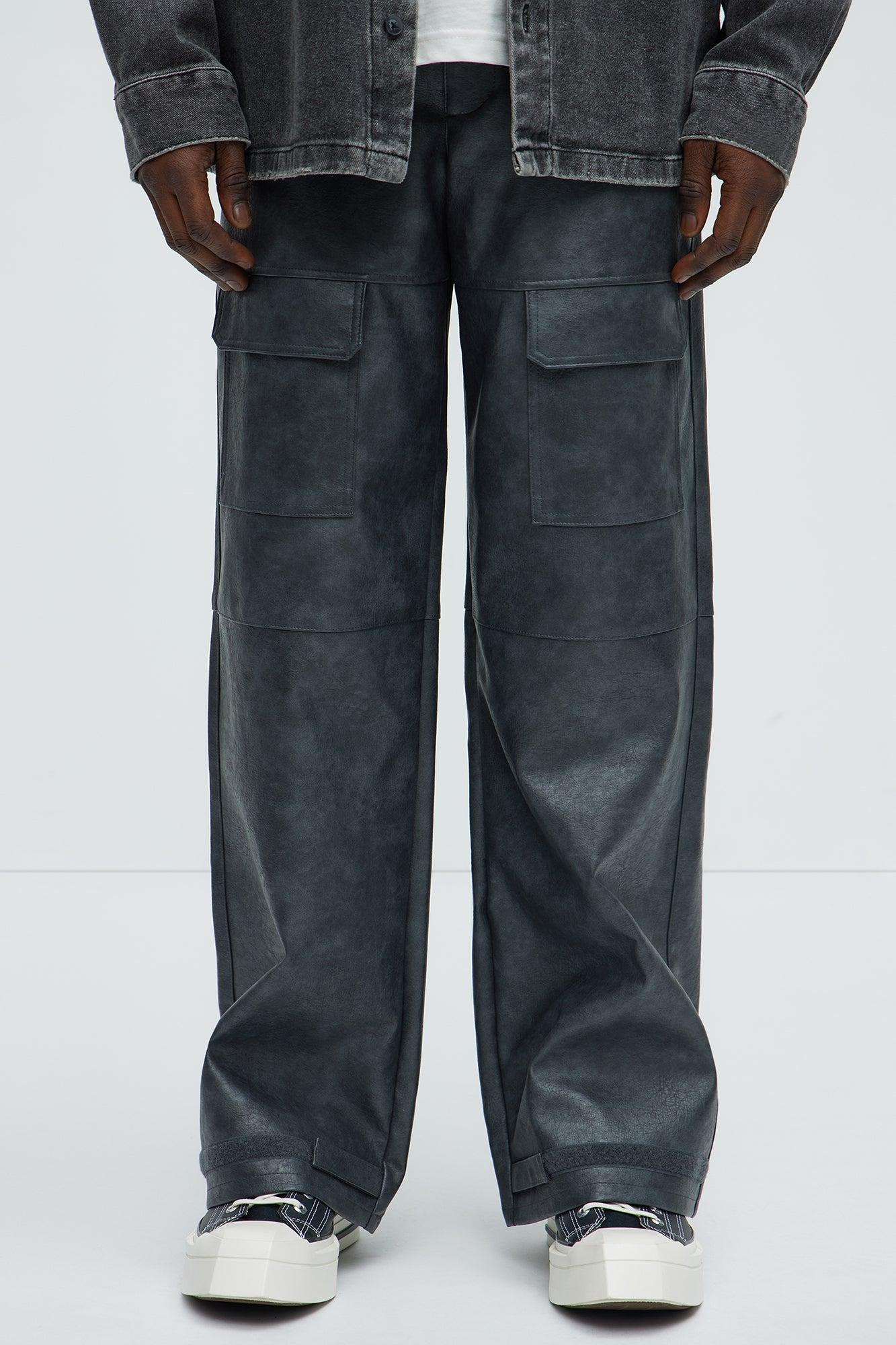Baggy Pleather Cargo Pants - Black Product Image