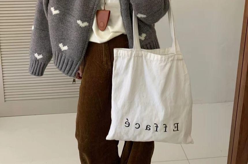 Crew Neck Heart Jacquard Zip-Up Cardigan Product Image