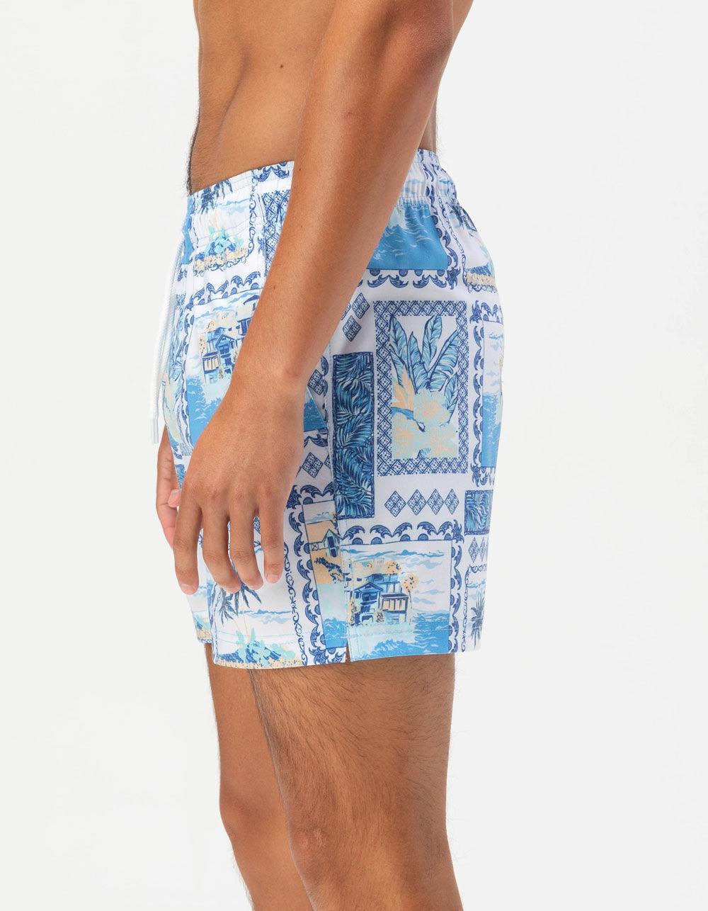 RSQ Mens Vacation Scene Swim Shorts - BLUE/WHT Product Image