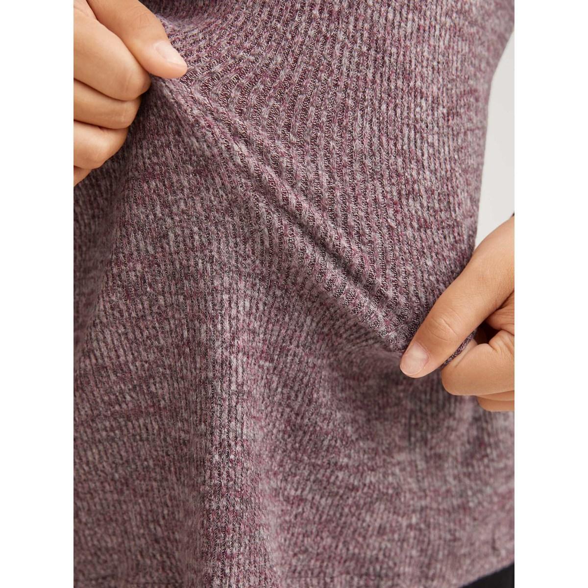 Plus Size Solid Heather Round Neck Stitch Sweatshirt Women Deepred Casual Topstitching Round Neck Everyday Sweatshirts BloomChic 22-24/3X Product Image