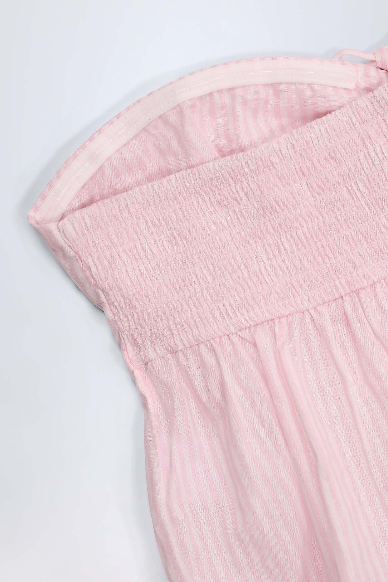 Tie-Front Strapless Cotton-Poplin Crop Top in Pink & White Stripe Product Image