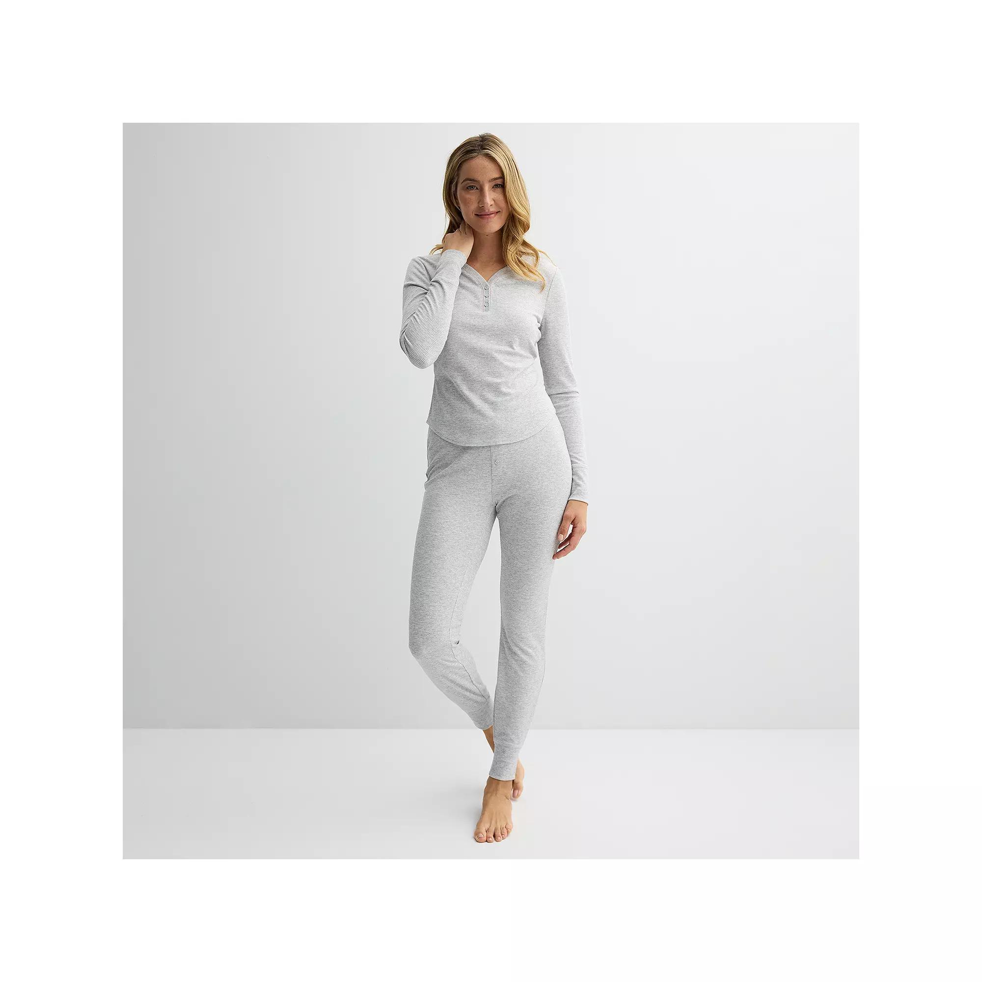 Women's Sonoma Goods For Life® 2-pc. Thermal Pajama Top & Pajama Bottoms Set, Size: XL, Silver Tide Grey Product Image