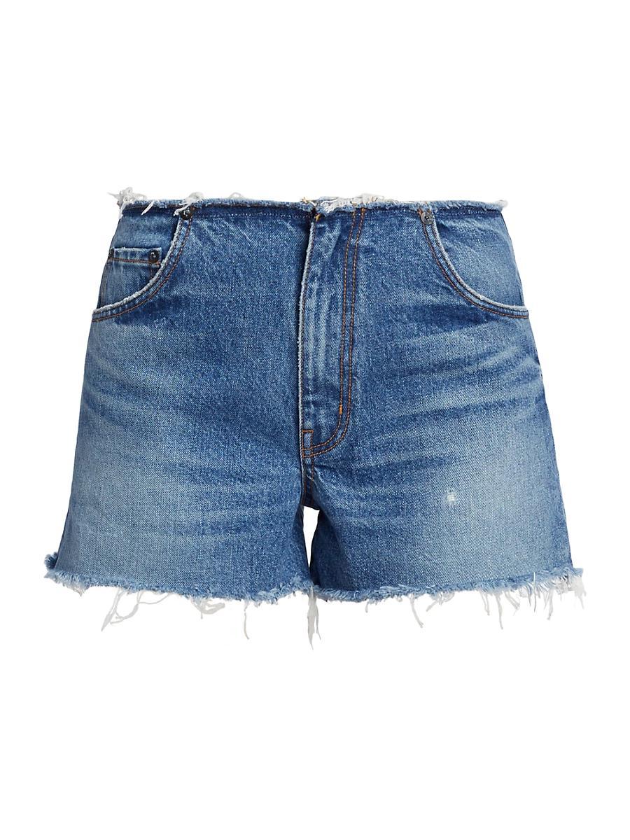 Womens Distressed Waistband Denim Shorts Product Image