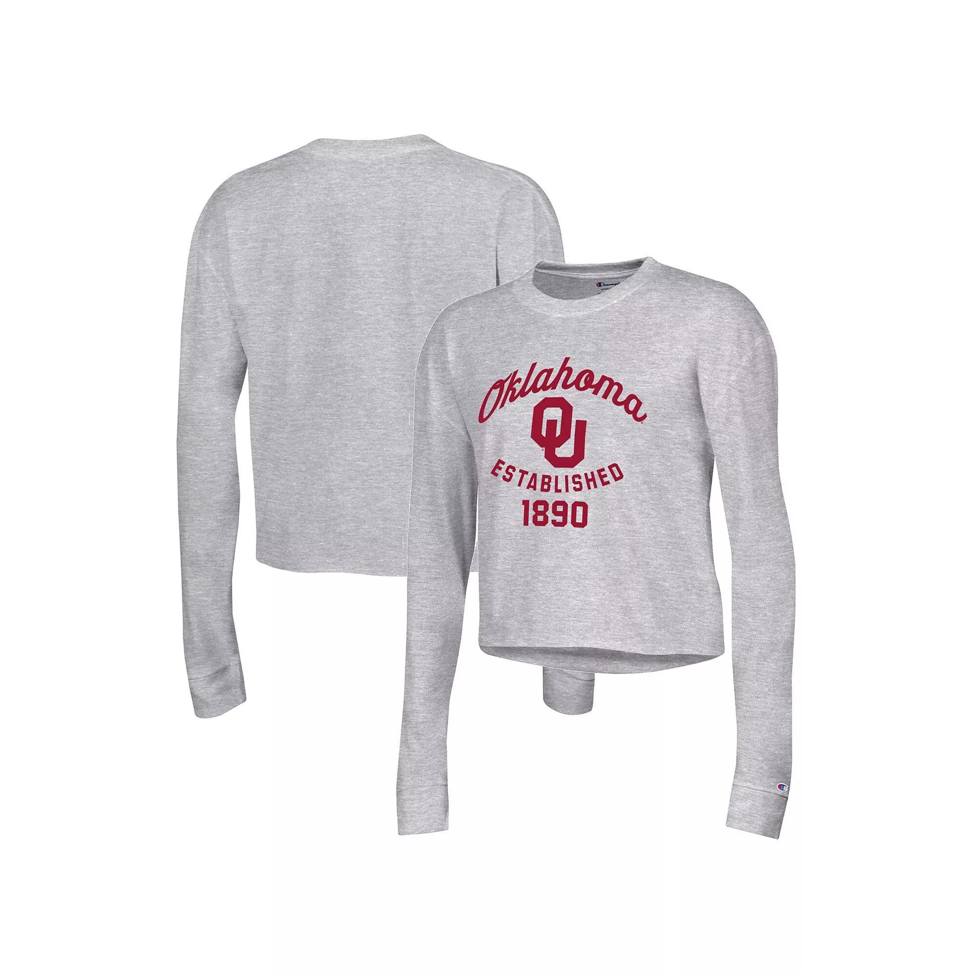 Womens Champion Gray Oklahoma Sooners Boyfriend Cropped Long Sleeve T-Shirt Product Image