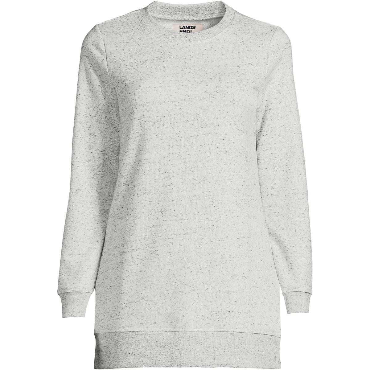 Petite Lands End Serious Sweats Crewneck Sweatshirt Tunic, Womens Gray Flecked Grey Product Image