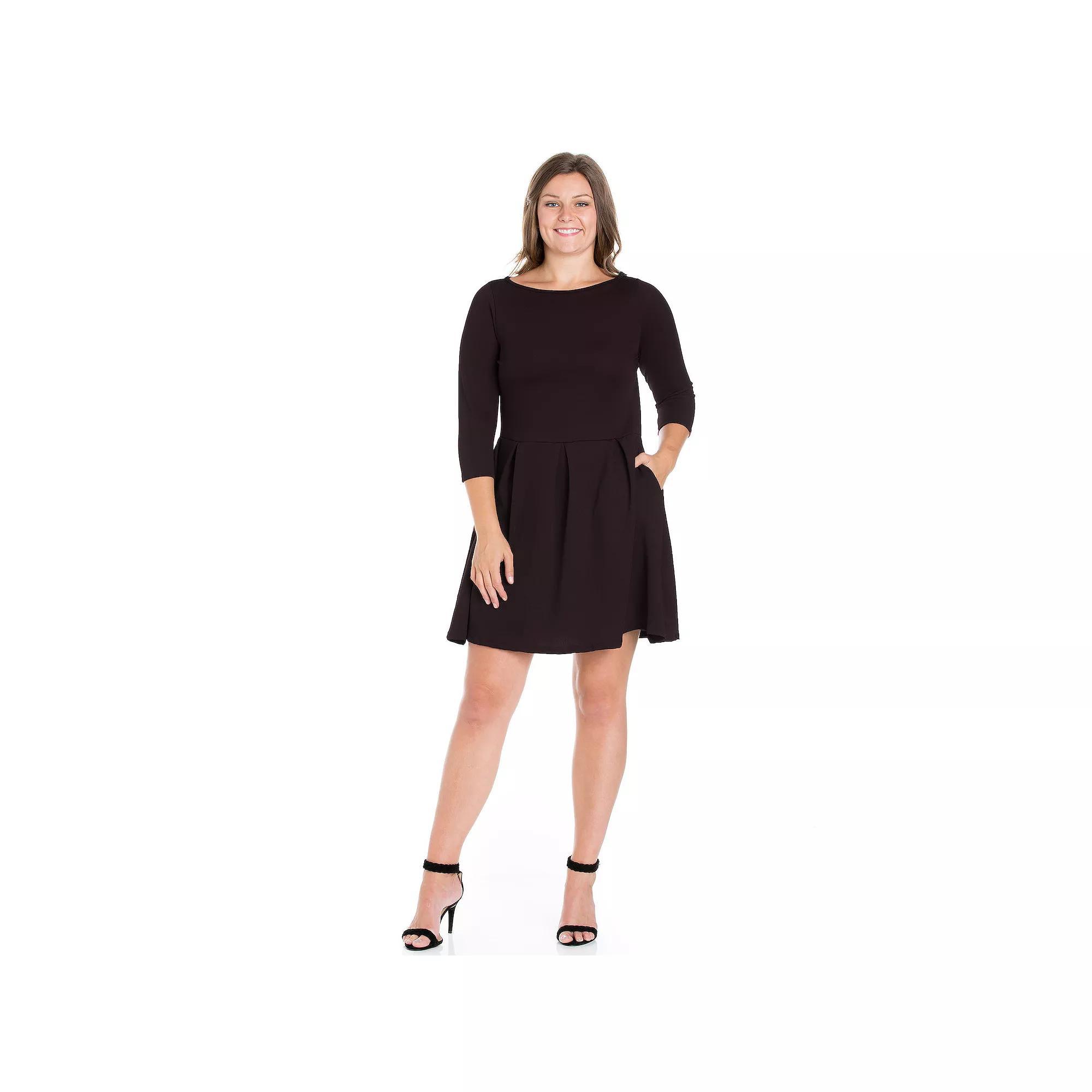 Plus Size 24seven Comfort Apparel Perfect Fit and Flare Pocket Dress, Women's, Size: 3XL, Black Product Image