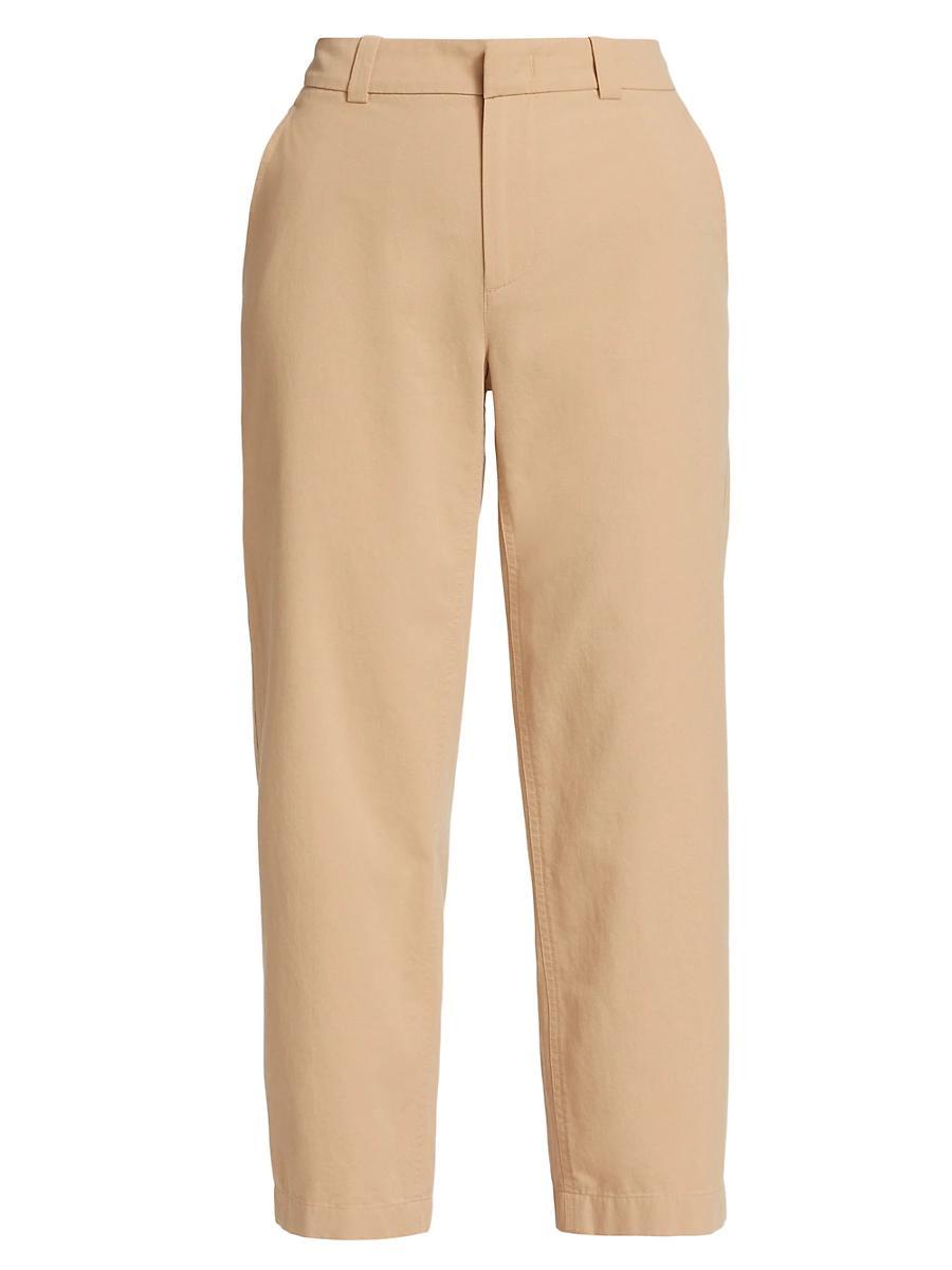 Mid-Rise Washed Cotton Cropped Pants Product Image