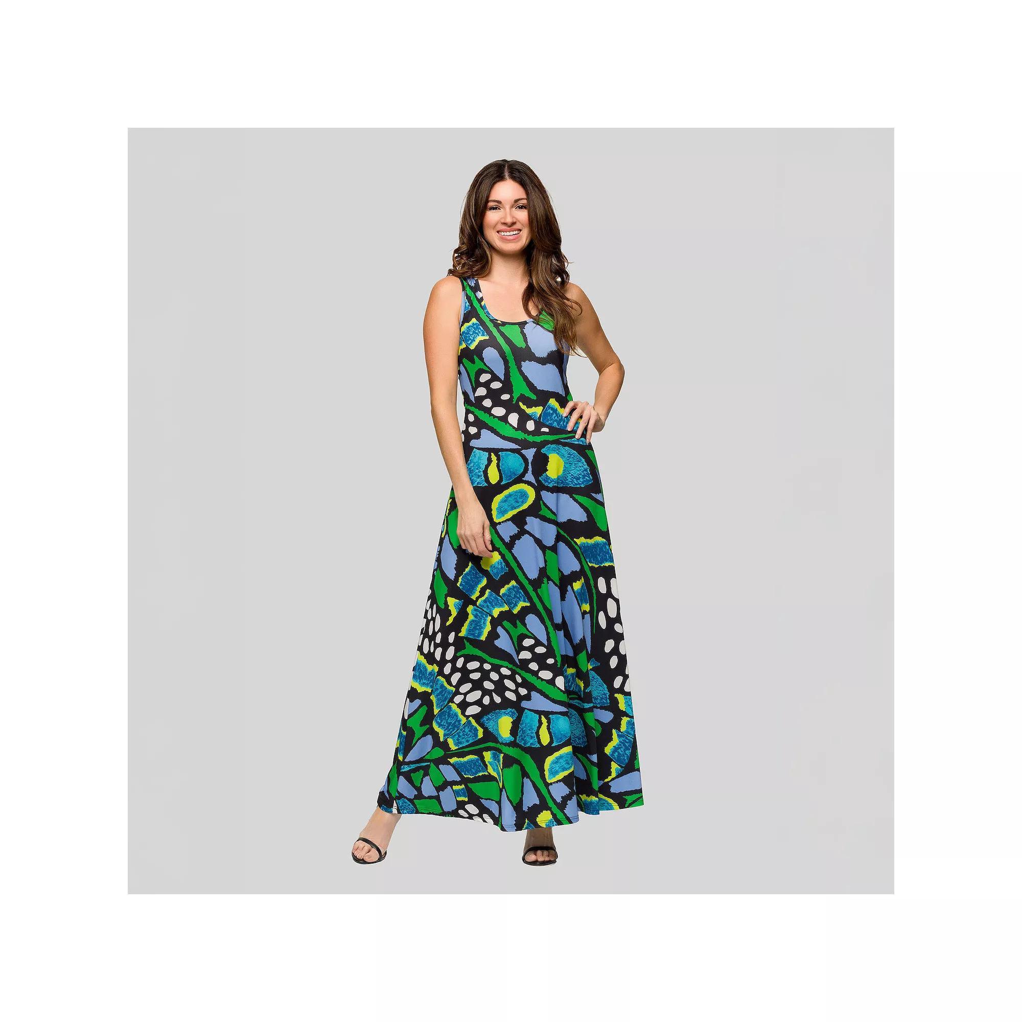Women's 24seven Comfort Apparel Paisley Print Scoop Neck A-Line Sleeveless Maxi Dress, Size: Medium, Green Team Product Image