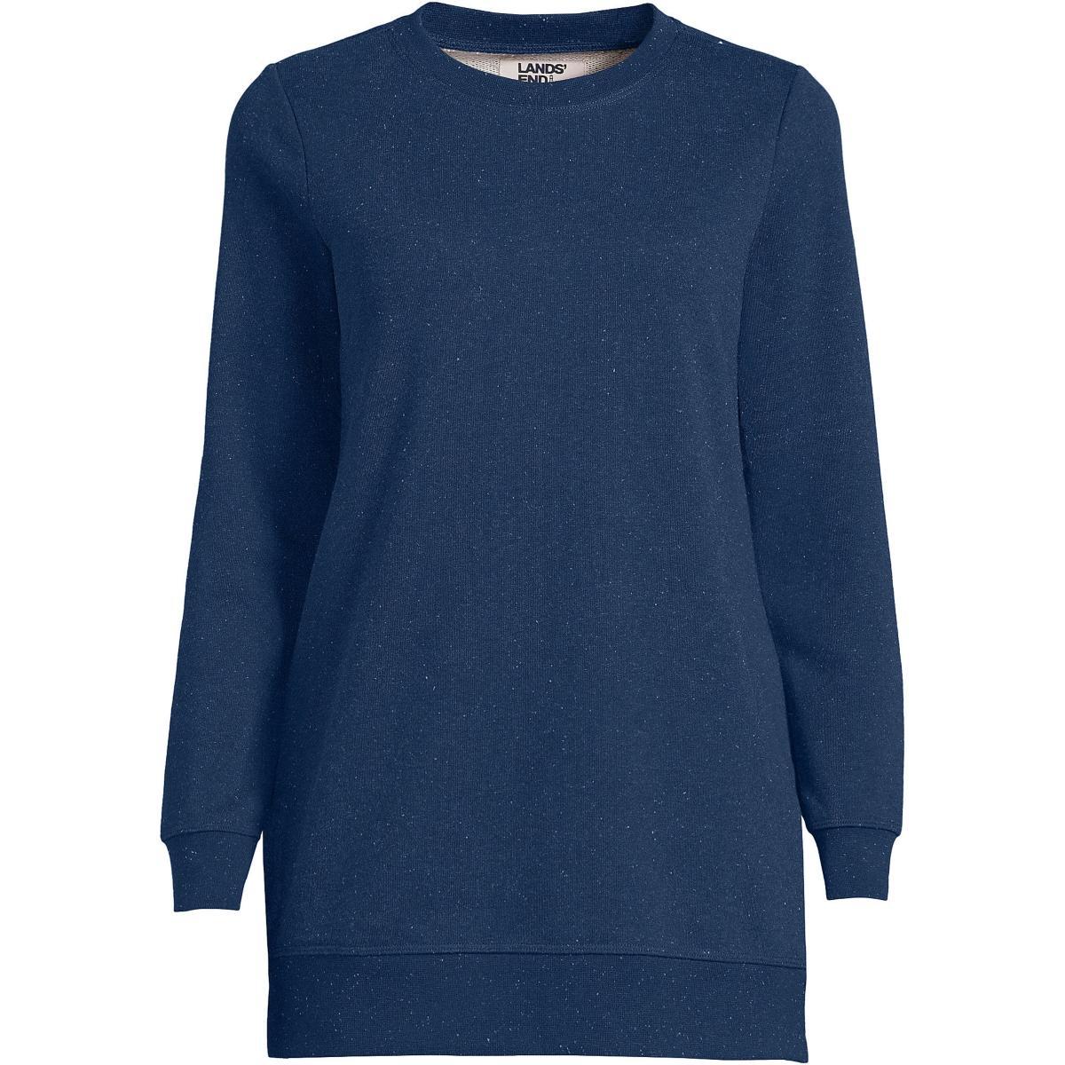 Petite Lands End Serious Sweats Crewneck Sweatshirt Tunic, Womens Gray Flecked Grey Product Image