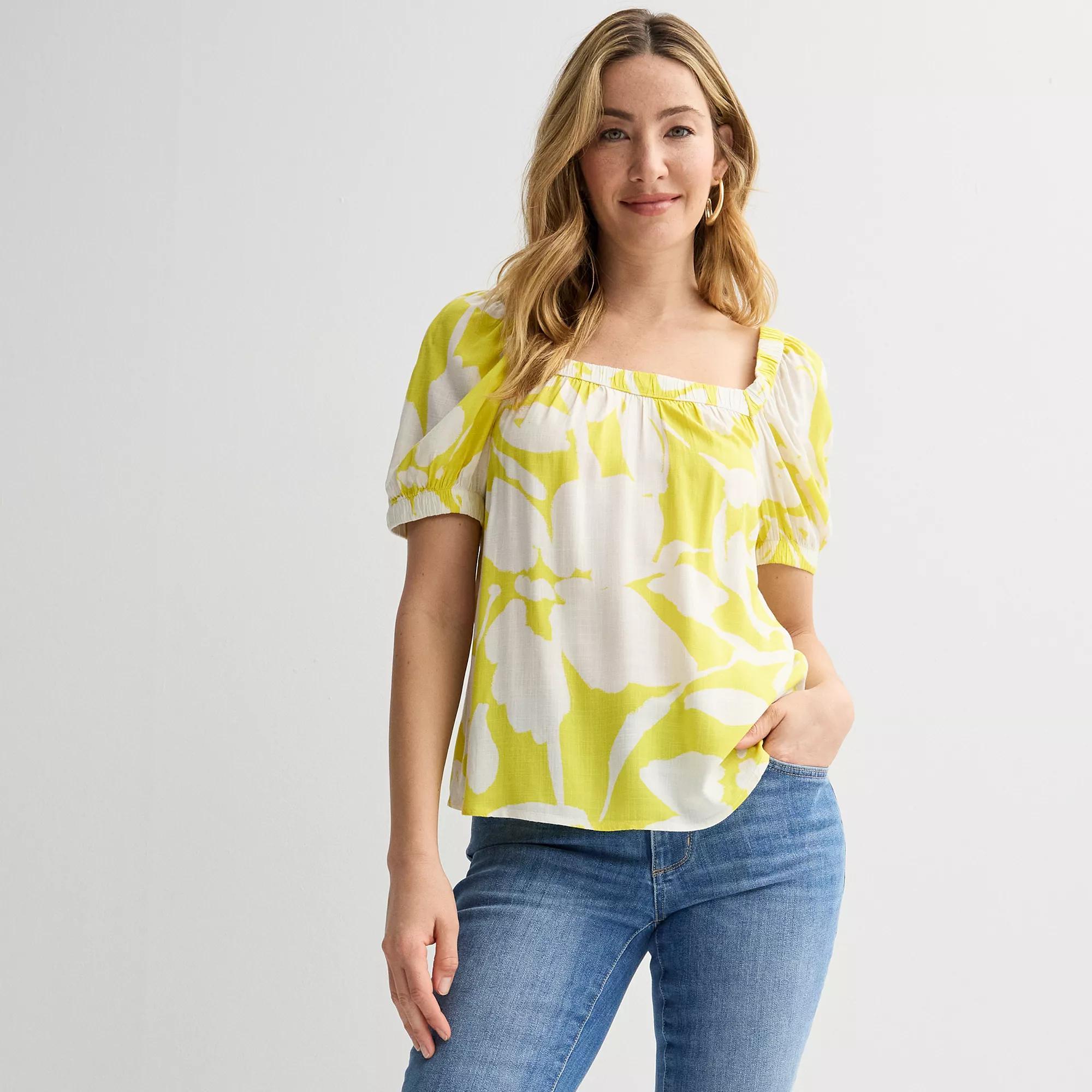 Women's Sonoma Goods For Life® Squareneck Peasant Top, Size: XS, Gold Paint Floral Product Image