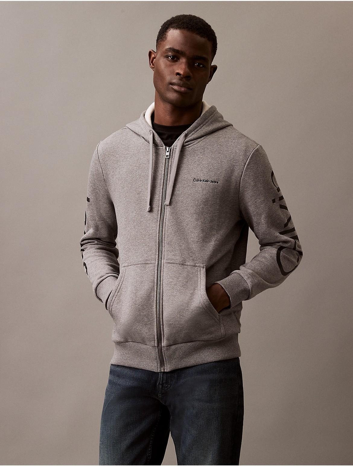 Calvin Klein Mens Fleece Vertical Logo Classic Zip Hoodie - Black - XS Product Image
