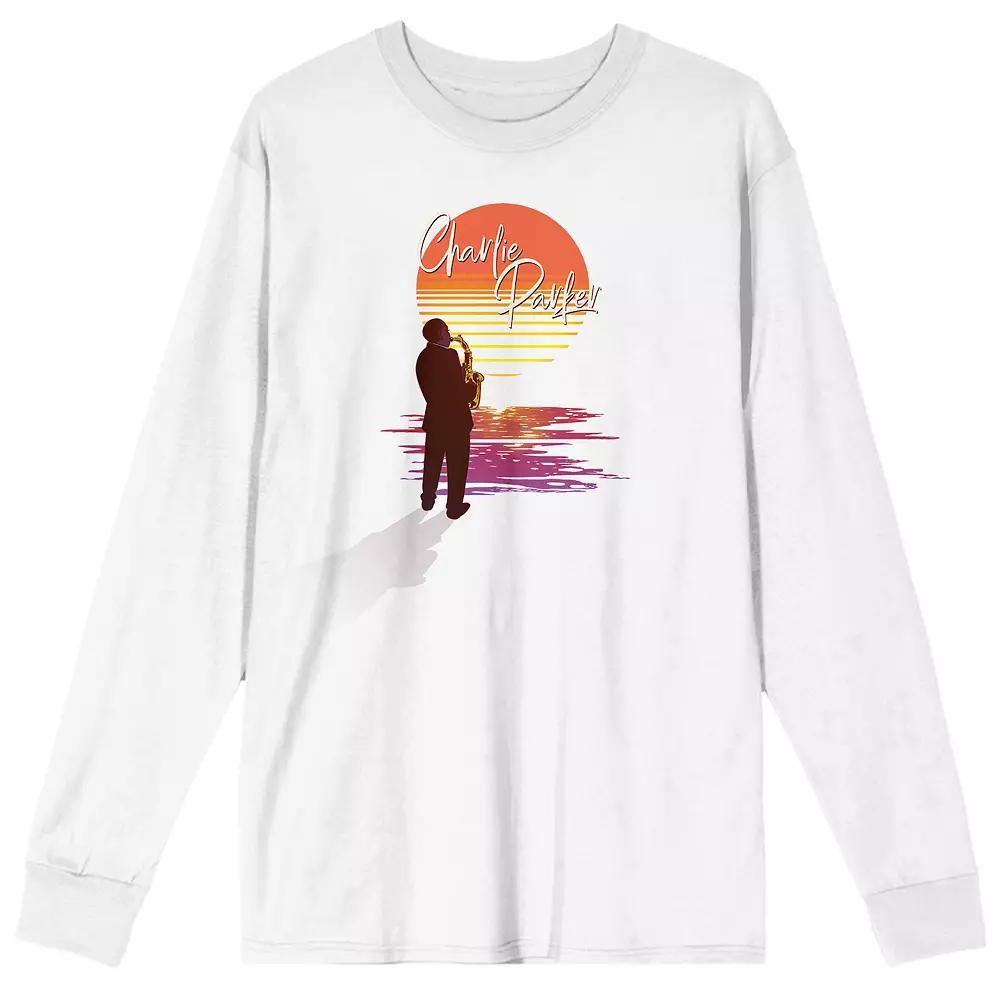 Men's Charlie Parker Saxophone Sunset Long Sleeve Graphic Tee, Size: Small, White Product Image