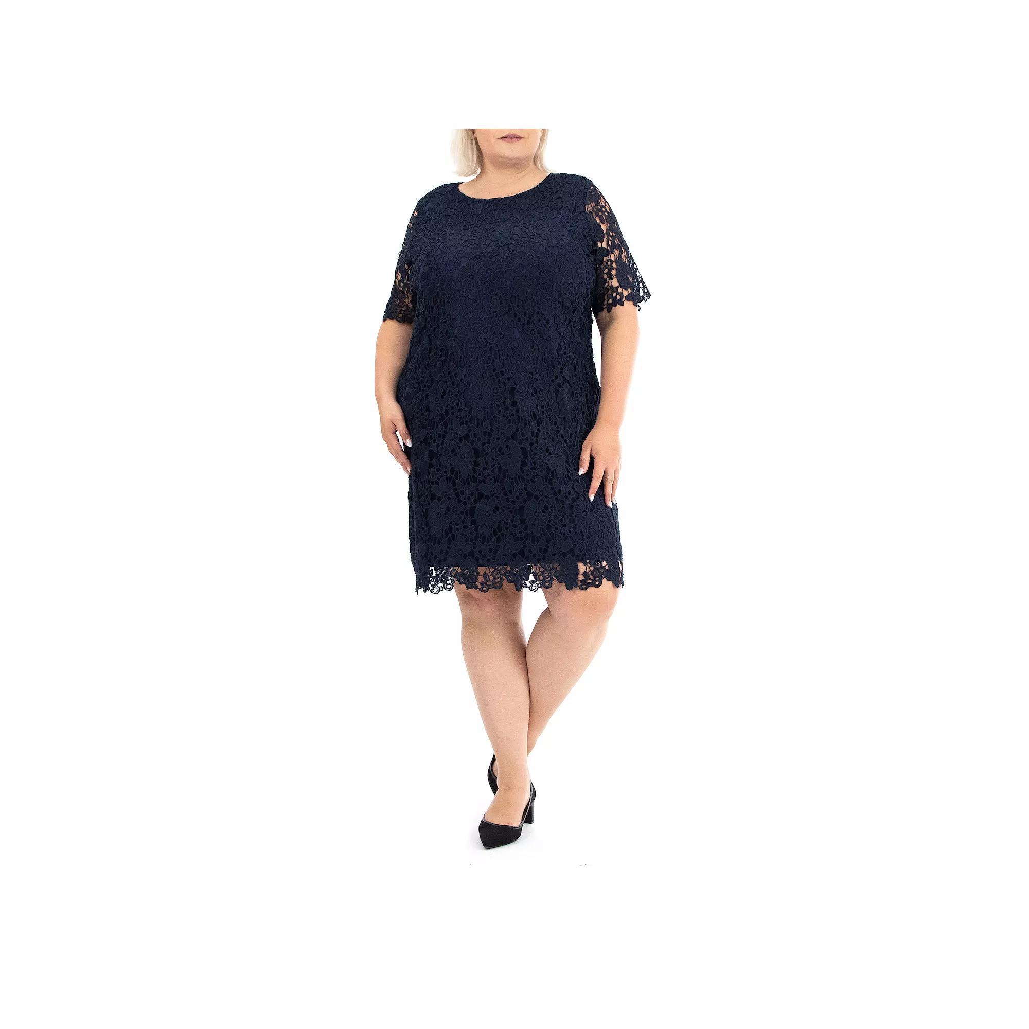Plus Size Nina Leonard Lace Sheath Dress, Women's, Size: 2XL, Blue Product Image